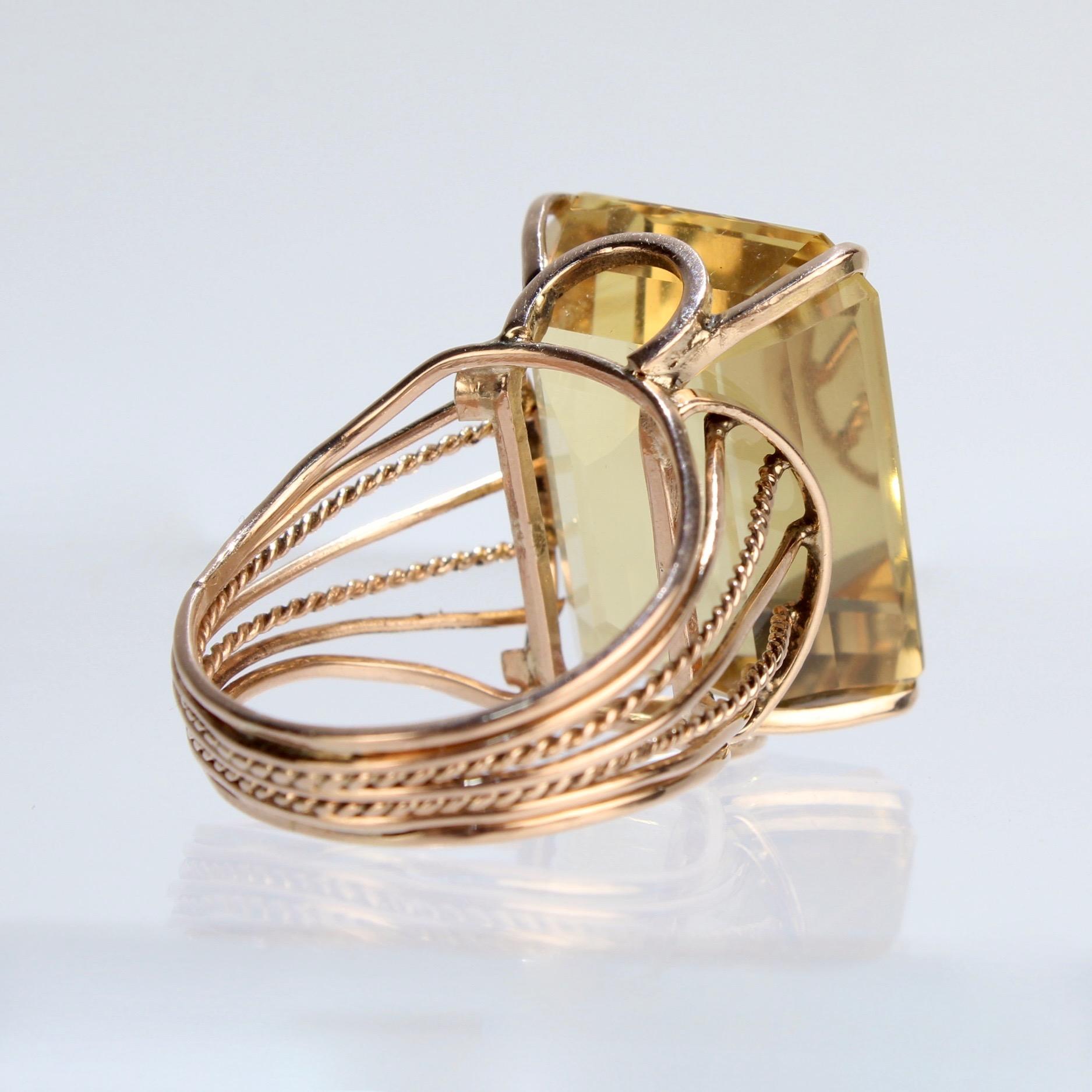 Women's Large Vintage 14 Karat Gold and Citrine Gemstone Cocktail Ring