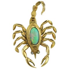 Large Vintage 14 Karat Gold Scorpion Natural Opal Brooch Pin with Opal Eyes