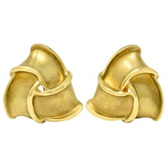 Large Retro 14 Karat Gold Trefoil Knot Earrings, circa 1990s