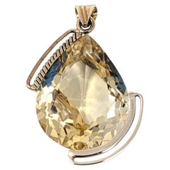 Large Vintage 14k Citrine Pendant for Necklace Pear Shape Solid Yellow Gold