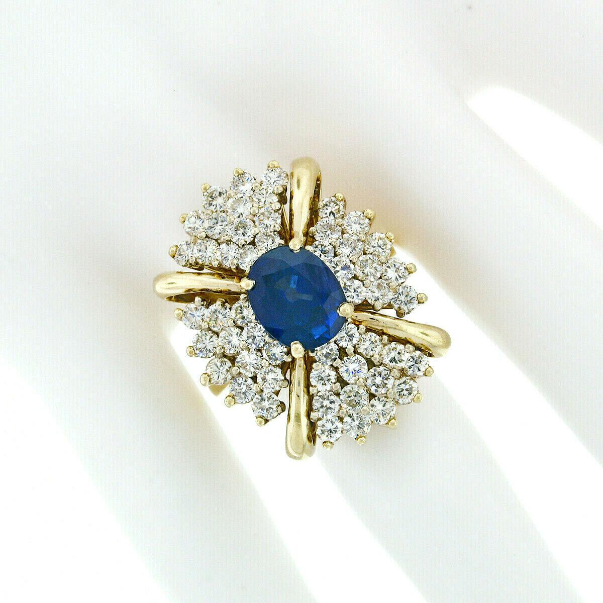 Oval Cut Large Vintage 14k Gold 6.24ctw GIA Oval Ceylon Sapphire & Diamond Cocktail Ring For Sale
