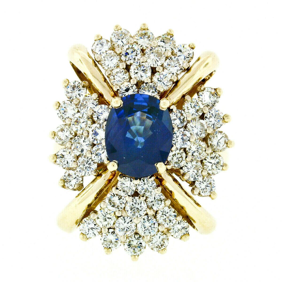 Large Vintage 14k Gold 6.24ctw GIA Oval Ceylon Sapphire & Diamond Cocktail Ring In Good Condition For Sale In Montclair, NJ