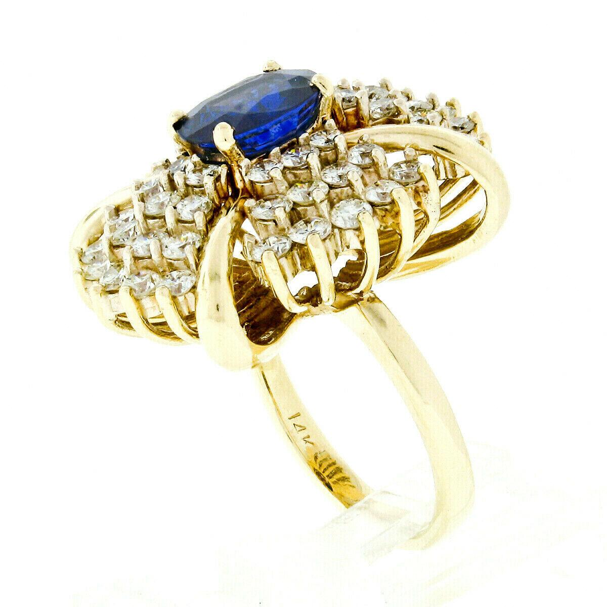 Women's Large Vintage 14k Gold 6.24ctw GIA Oval Ceylon Sapphire & Diamond Cocktail Ring For Sale