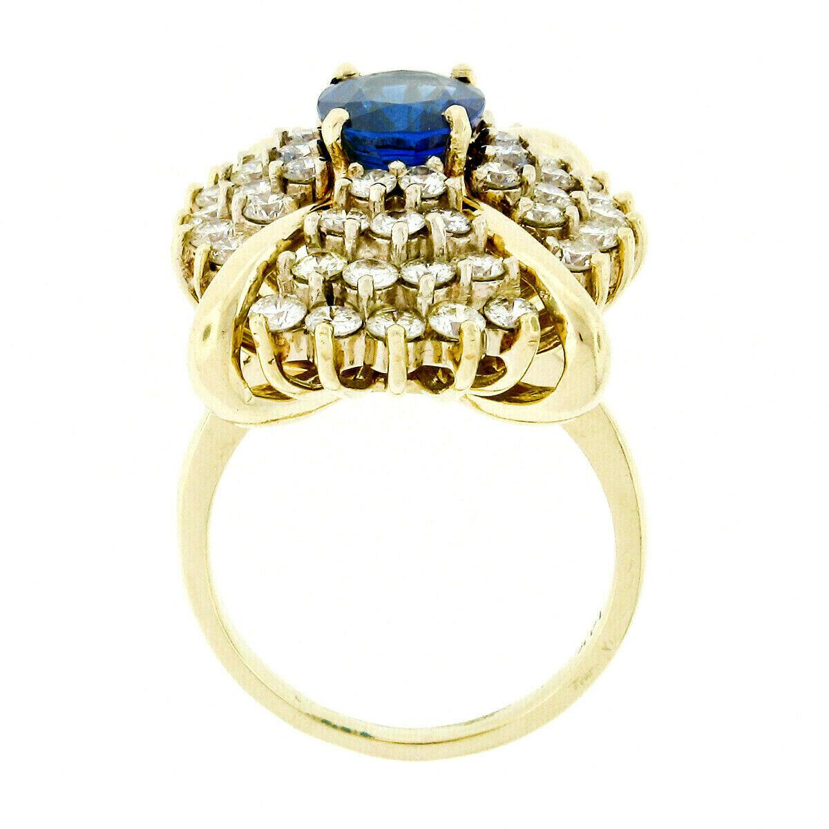 Large Vintage 14k Gold 6.24ctw GIA Oval Ceylon Sapphire & Diamond Cocktail Ring For Sale 1