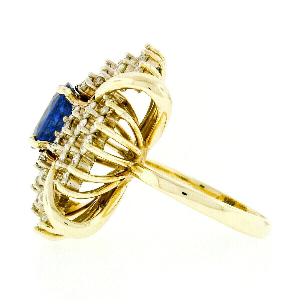 Large Vintage 14k Gold 6.24ctw GIA Oval Ceylon Sapphire & Diamond Cocktail Ring For Sale 2