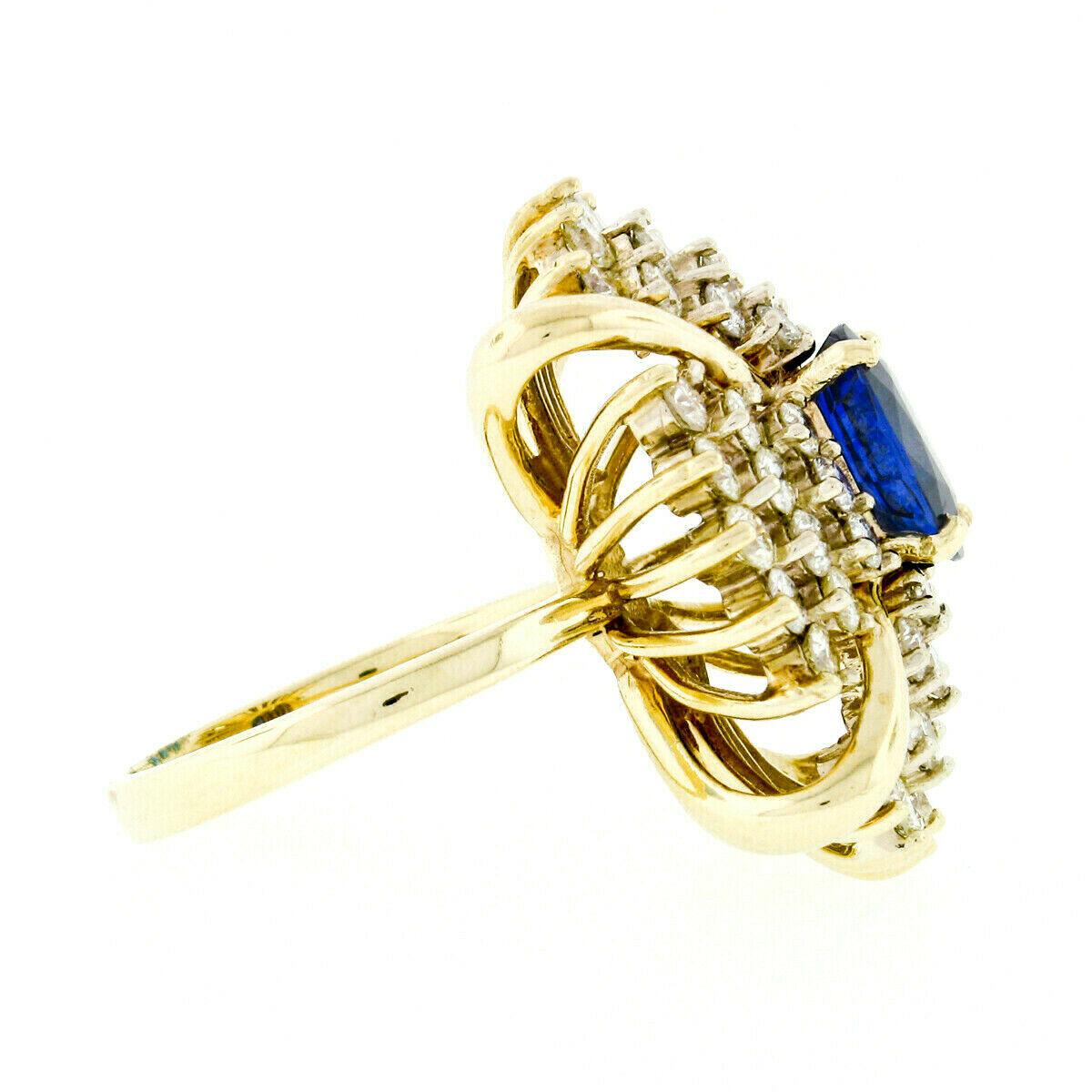 Large Vintage 14k Gold 6.24ctw GIA Oval Ceylon Sapphire & Diamond Cocktail Ring For Sale 3