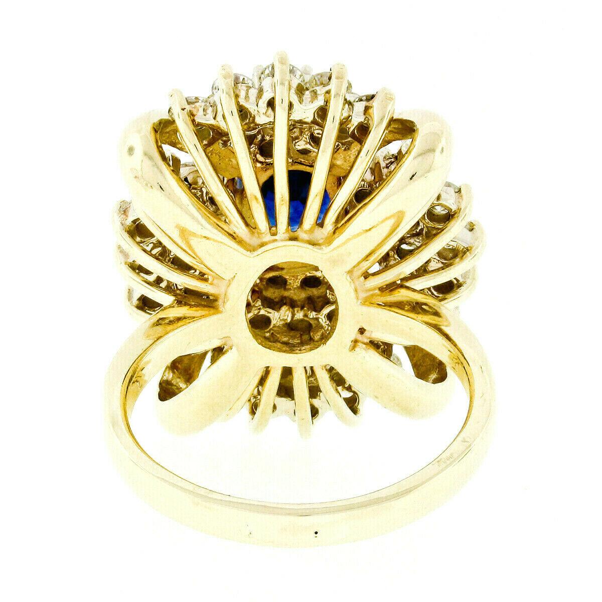 Large Vintage 14k Gold 6.24ctw GIA Oval Ceylon Sapphire & Diamond Cocktail Ring For Sale 4