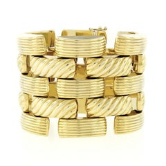 Large Vintage 14 Karat Gold Groove and Cable Heavy Statement Bracelet 157.9g