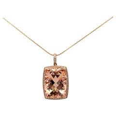 Large Vintage 14K Rose Gold Morganite and Diamond Pendant with Chain.