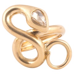Large Vintage 18 Karat Yellow Gold and Rose Diamond Snake Ring