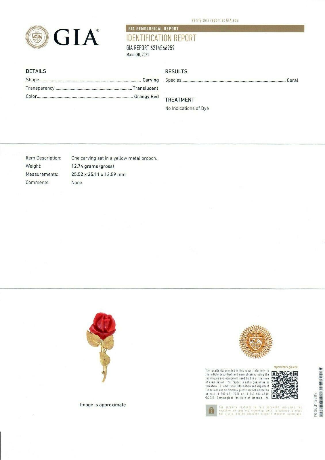 Women's Large Vintage 18k Gold GIA Carved Oxblood Coral Rose Flower Detailed Pin Brooch For Sale