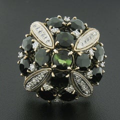 Large Vintage 18K Gold Green Tourmaline Diamond Pyramid Wire Work Cocktail Ring