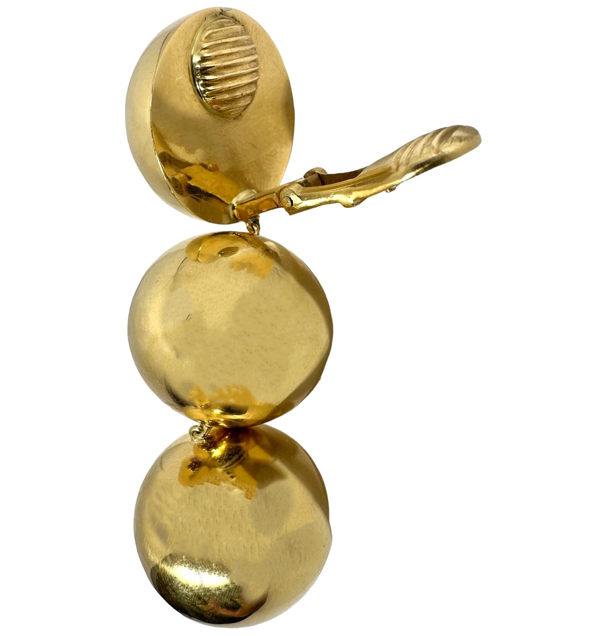 Große Vintage-Ohrhänger aus 18 Karat Gelbgold mit 3 Kugeln, 20 mm x 2,38 Zoll Damen