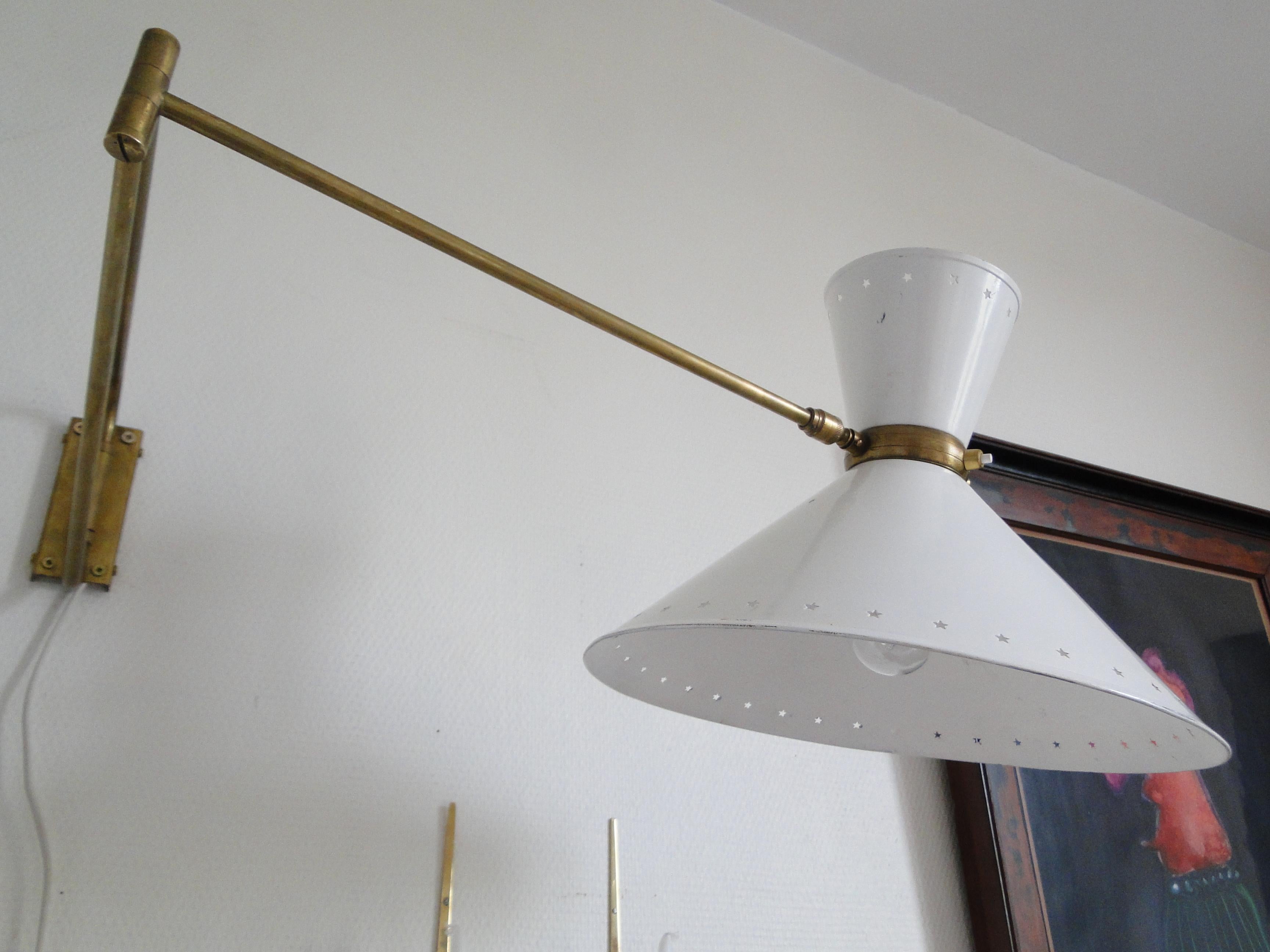 Mid-Century Modern Large Vintage 1950s Double Arms Adjustable Diabolo Wall Lamp Rene Mathieu France