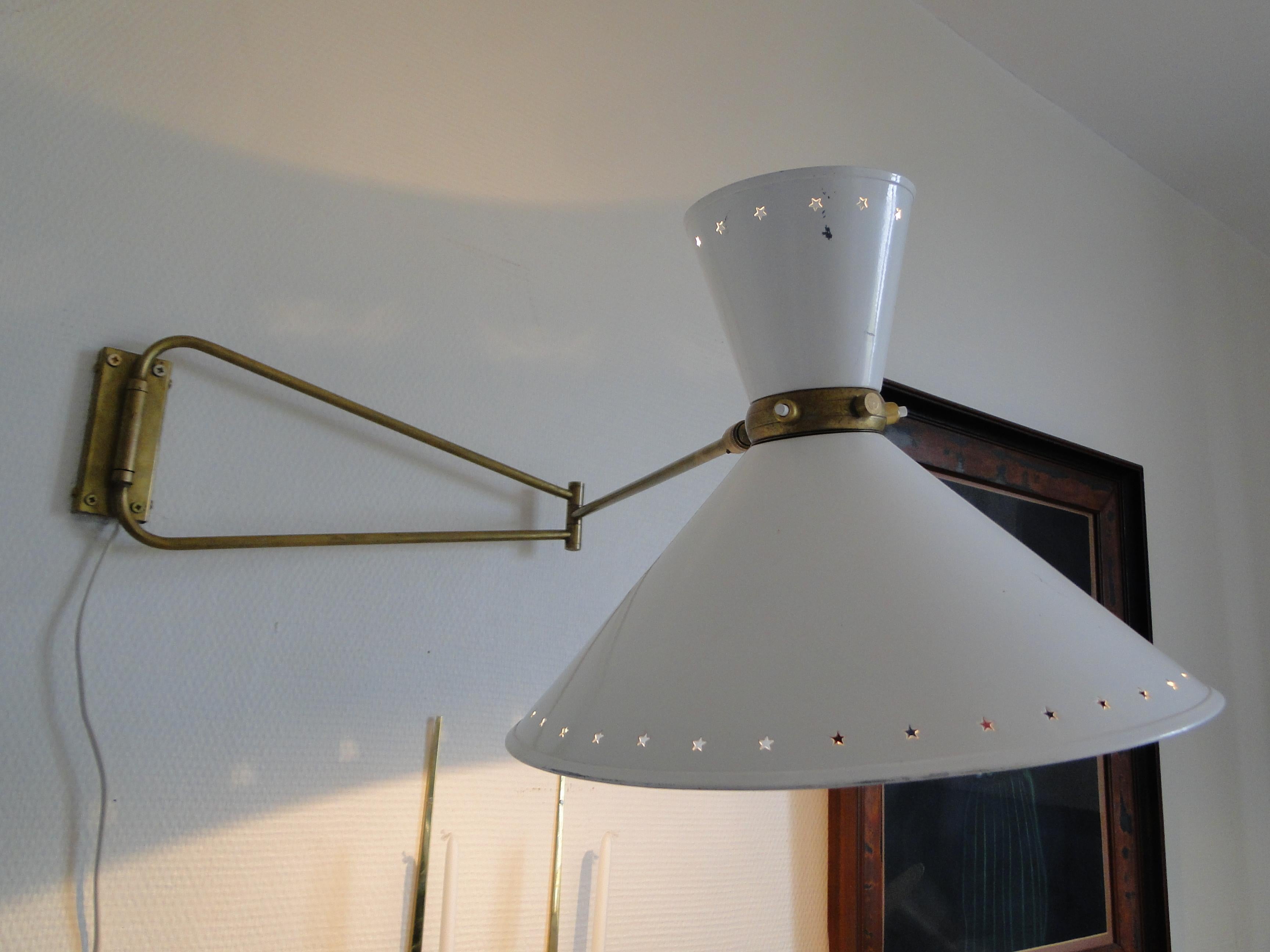 Large Vintage 1950s Double Arms Adjustable Diabolo Wall Lamp Rene Mathieu France 1