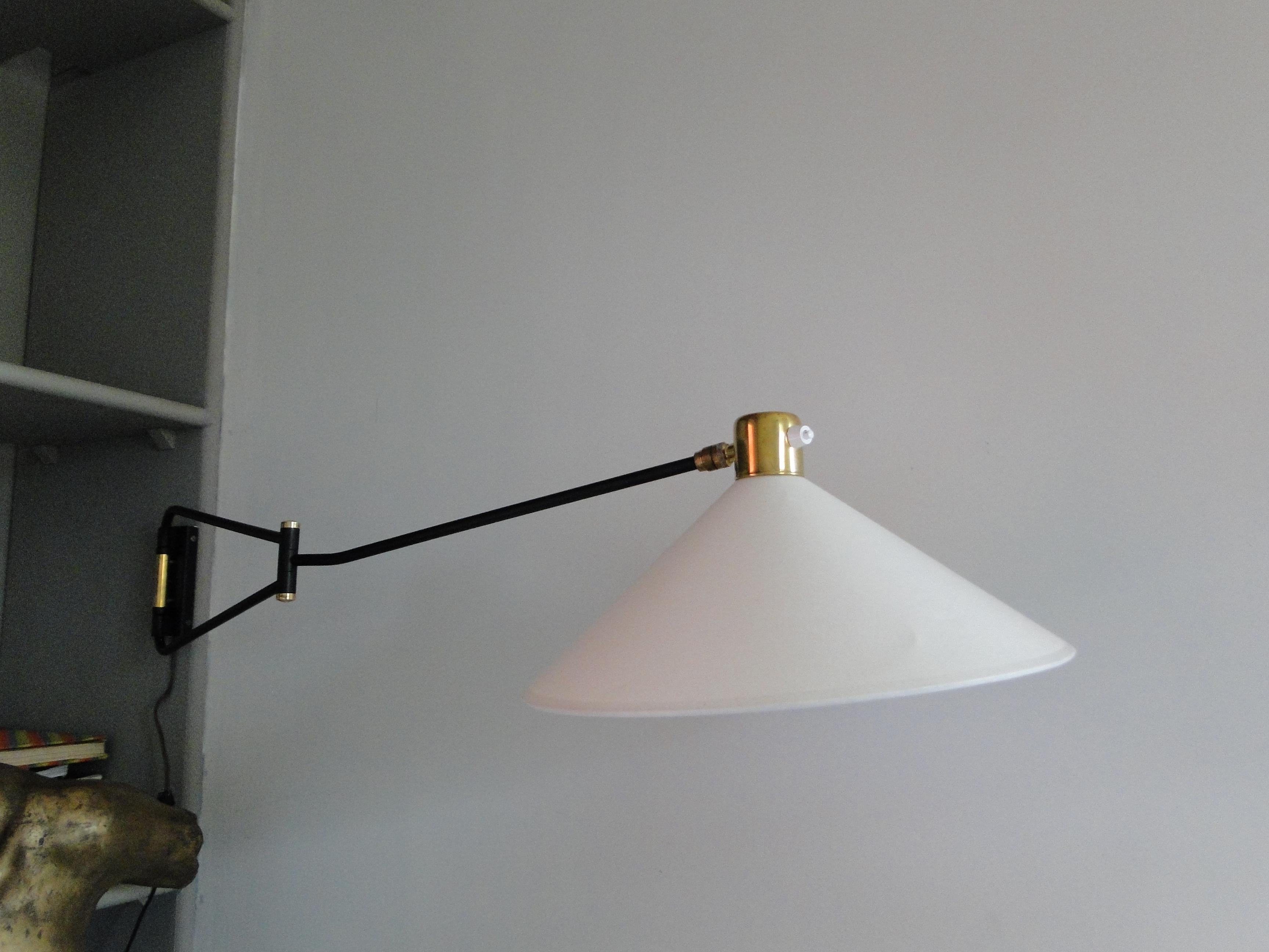 Brass Large Vintage 1950s Double Arm Wall Lamp by René Mathieu France Lunel