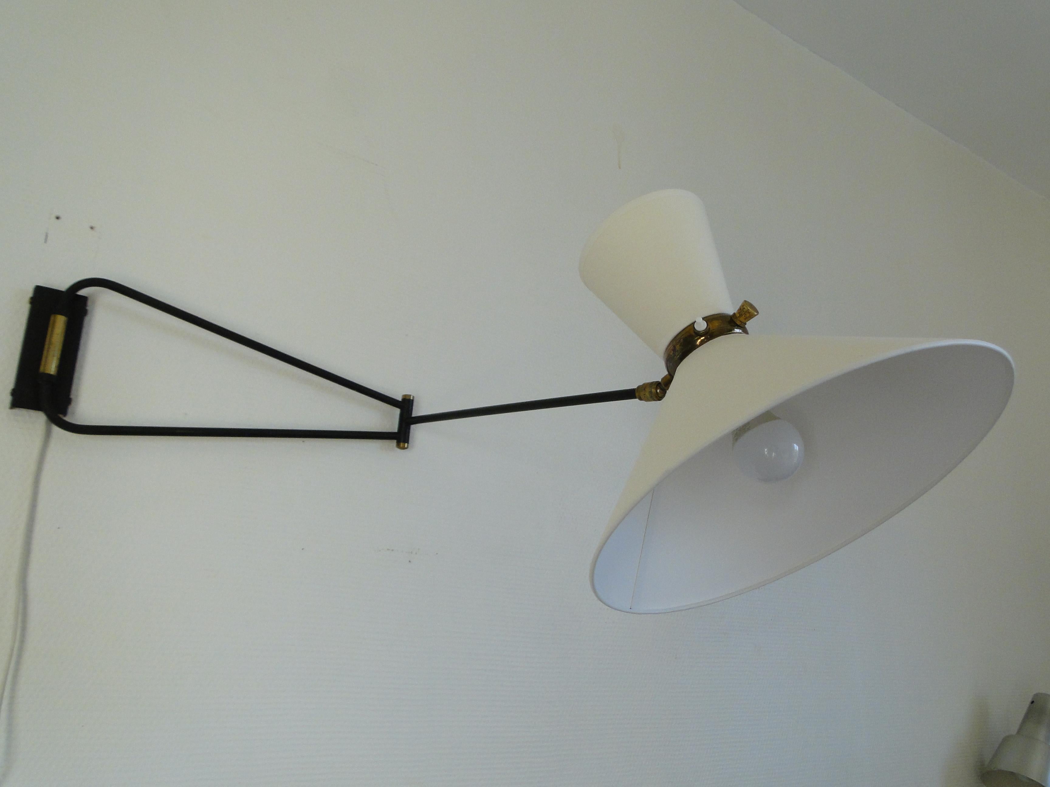 Rene Mathieu Large Vintage Double Arms Adjustable Diabolo Wall Lamp France 3