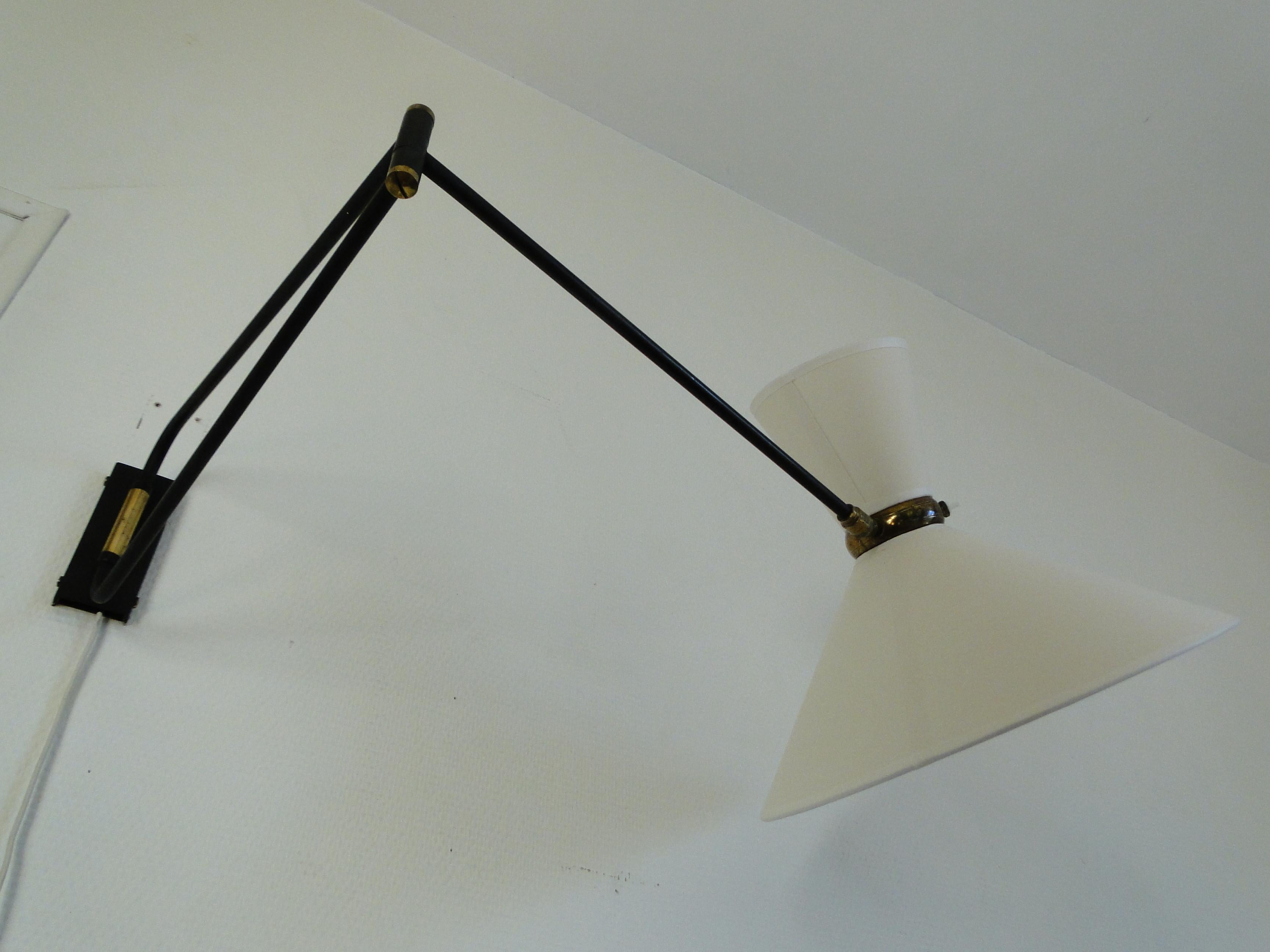 Rene Mathieu Large Vintage Double Arms Adjustable Diabolo Wall Lamp France 5
