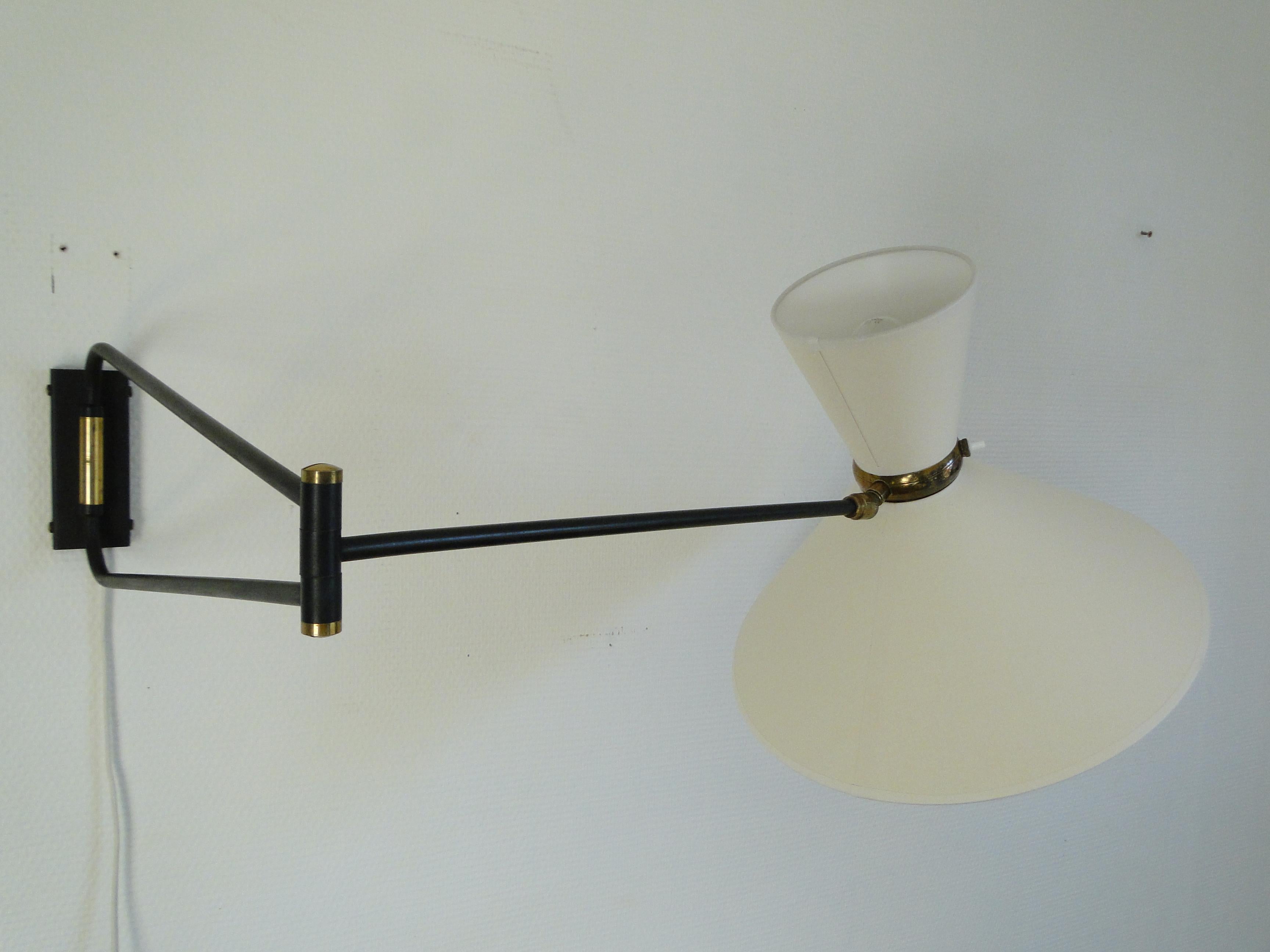 Rene Mathieu Large Vintage Double Arms Adjustable Diabolo Wall Lamp France 6