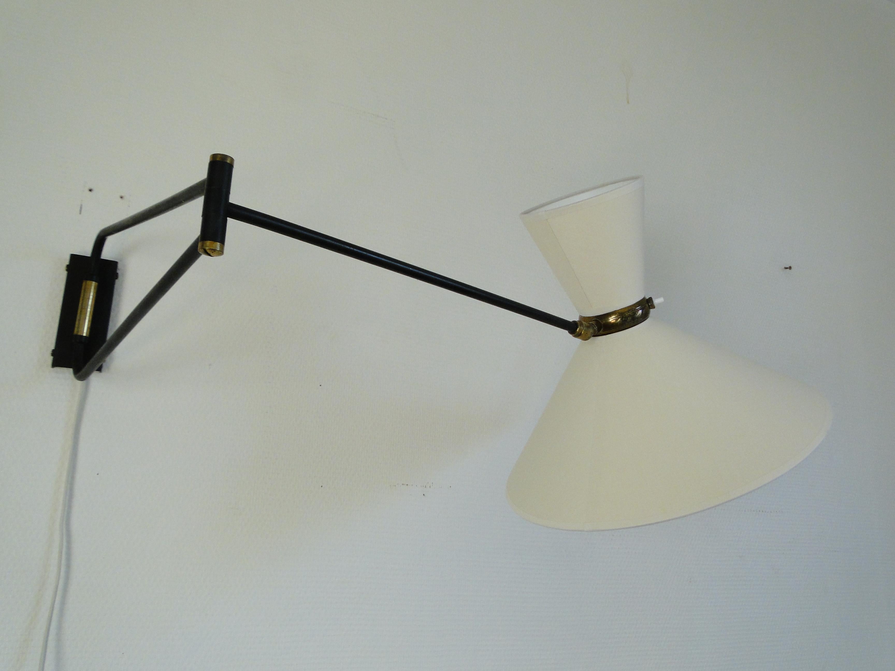 Rene Mathieu Large Vintage Double Arms Adjustable Diabolo Wall Lamp France 7