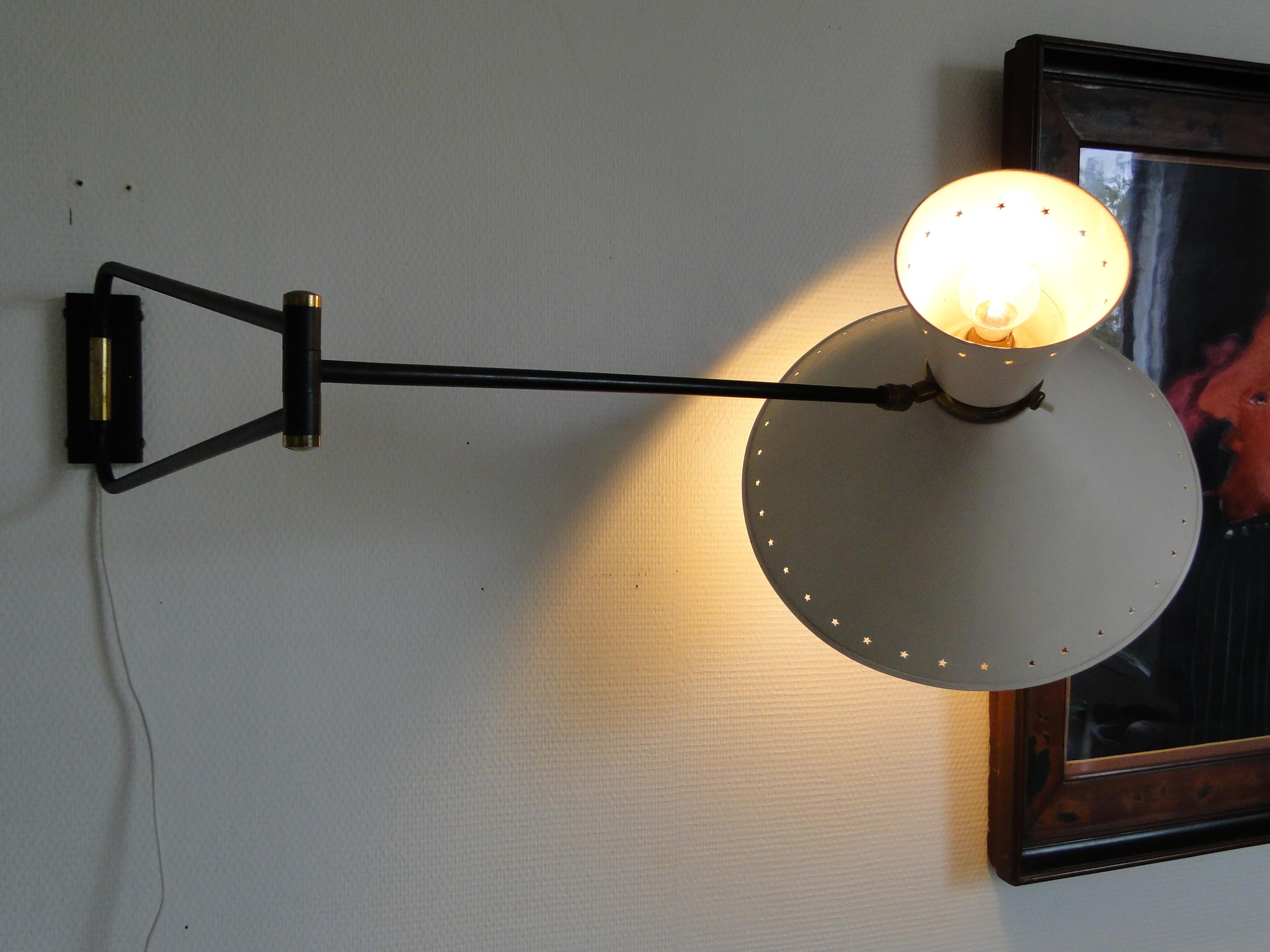 Large Vintage 1950s Double Arms Adjustable Diabolo Wall Lamp Rene Mathieu France 8