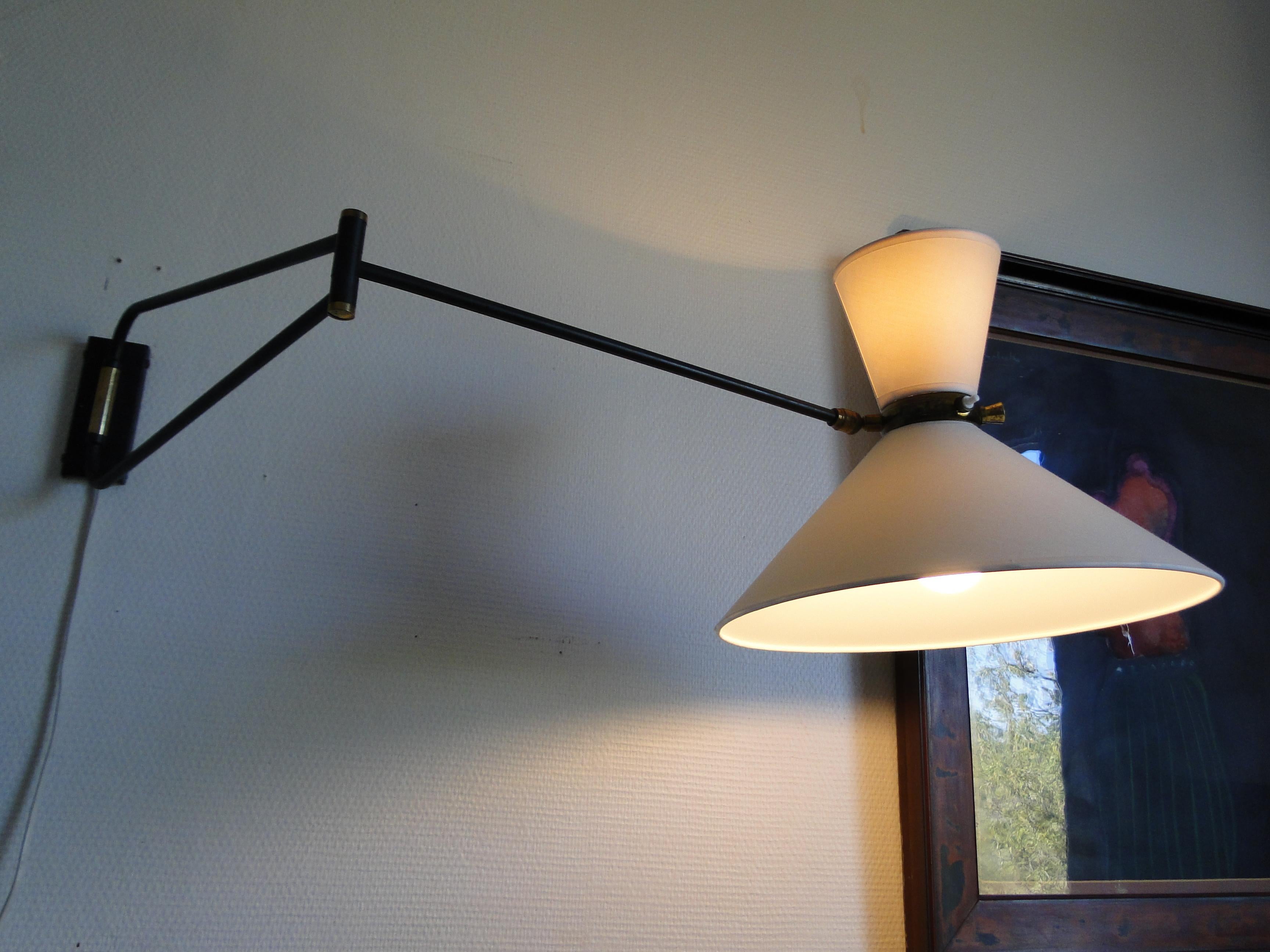 Rene Mathieu Large Vintage Double Arms Adjustable Diabolo Wall Lamp France 8