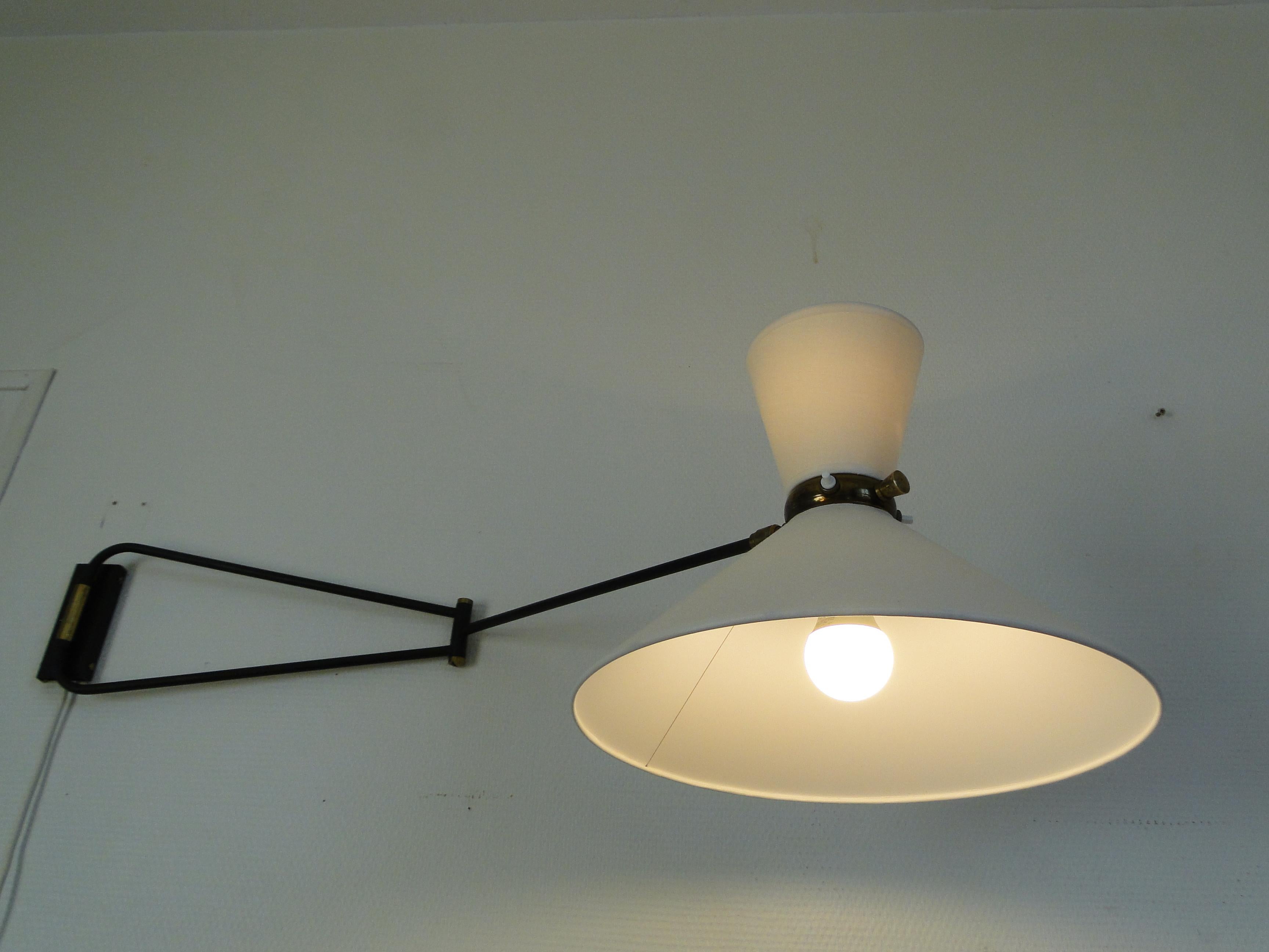 Mid-Century Modern Rene Mathieu Large Vintage Double Arms Adjustable Diabolo Wall Lamp France
