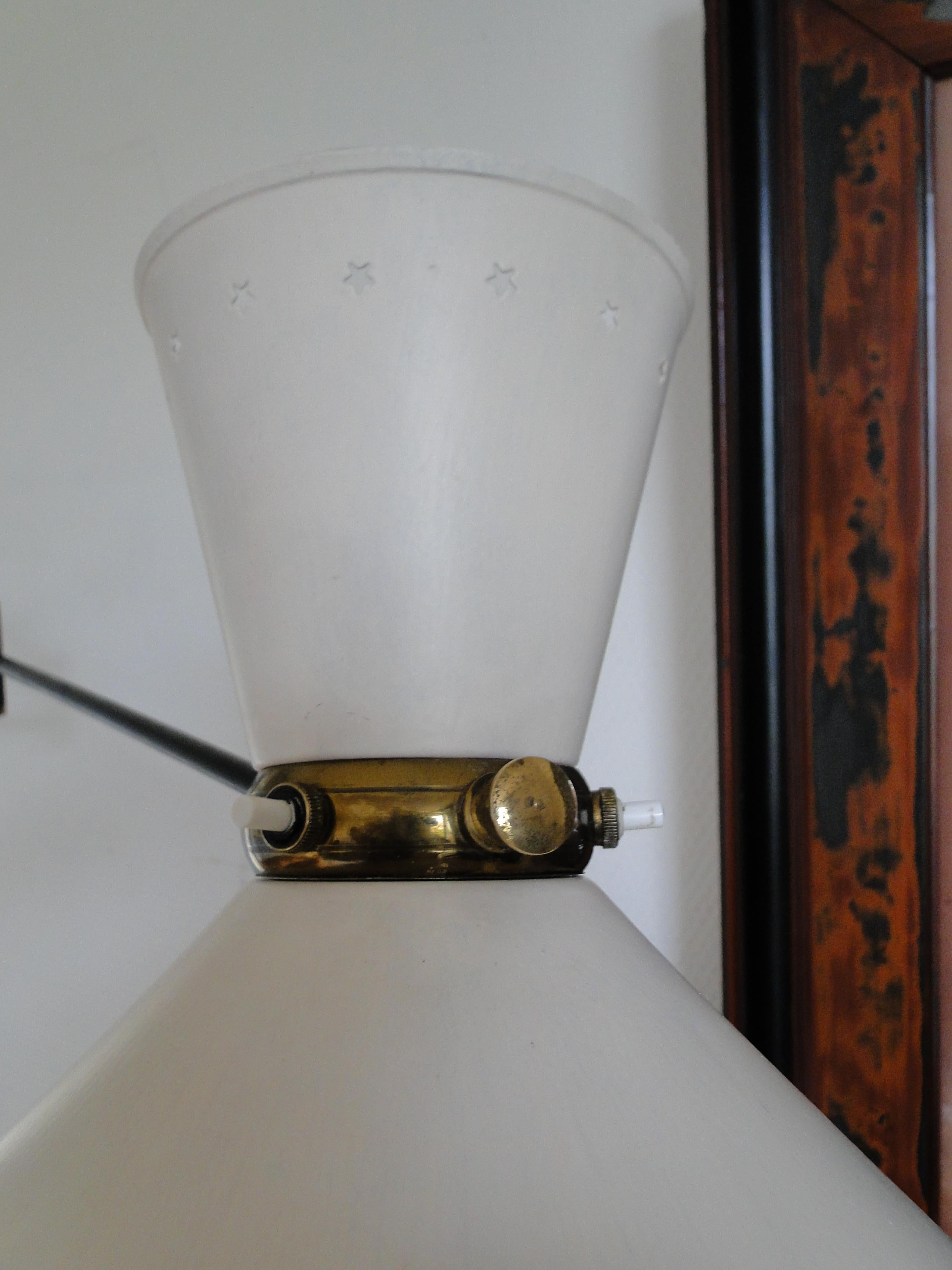 French Large Vintage 1950s Double Arms Adjustable Diabolo Wall Lamp Rene Mathieu France