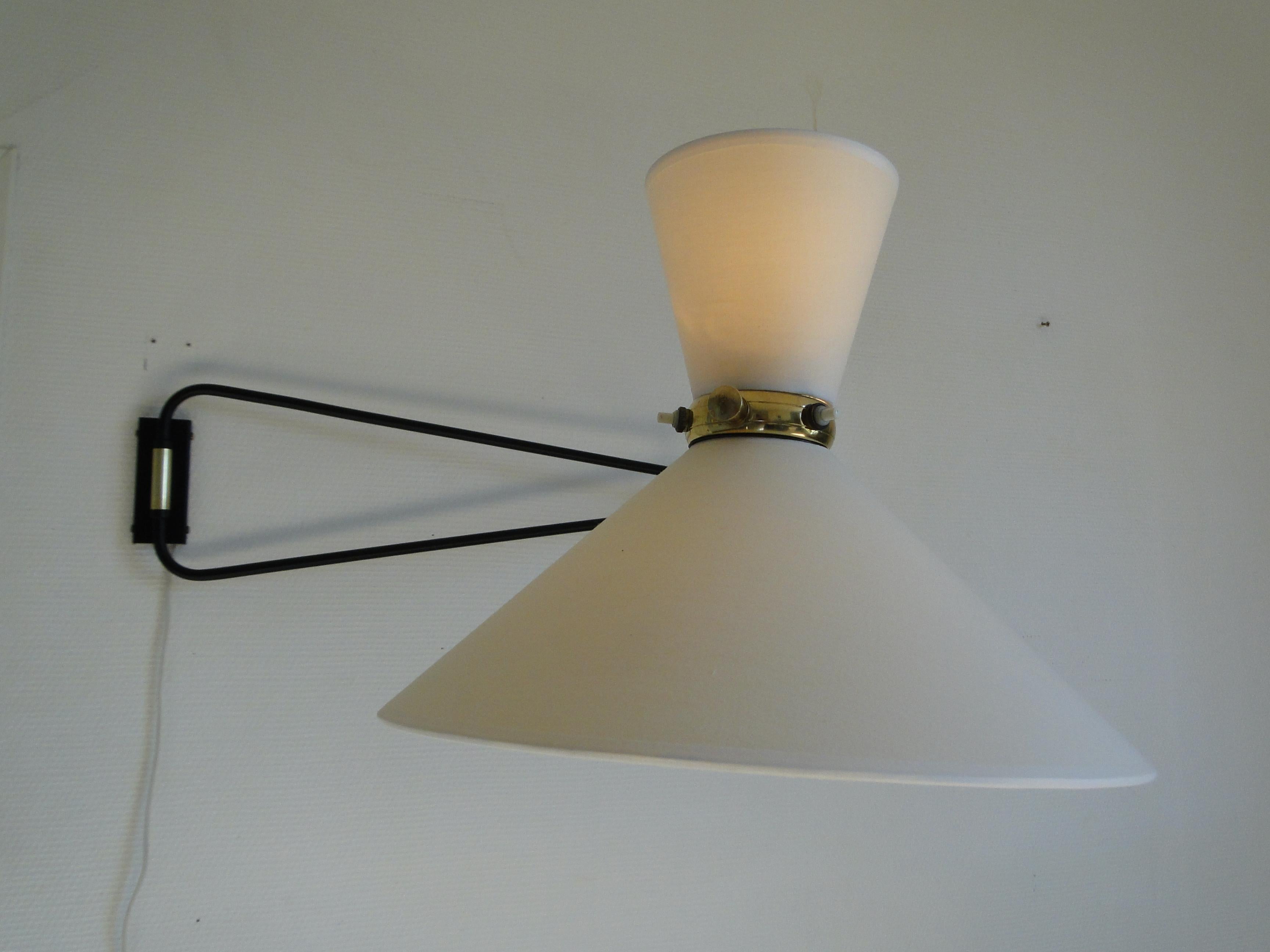 French Rene Mathieu Large Vintage Double Arms Adjustable Diabolo Wall Lamp France