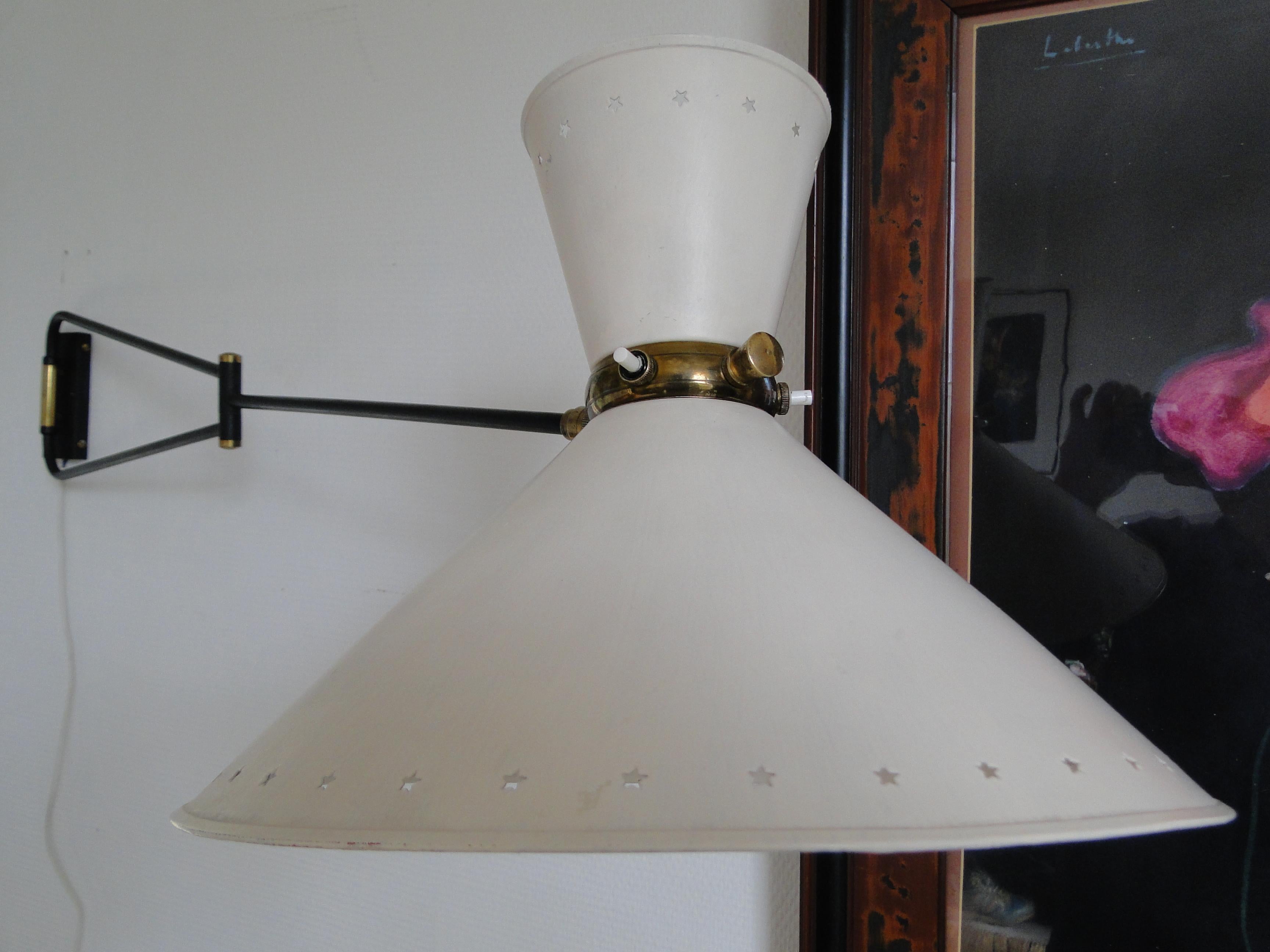 Large Vintage 1950s Double Arms Adjustable Diabolo Wall Lamp Rene Mathieu France In Good Condition In Lège Cap Ferret, FR