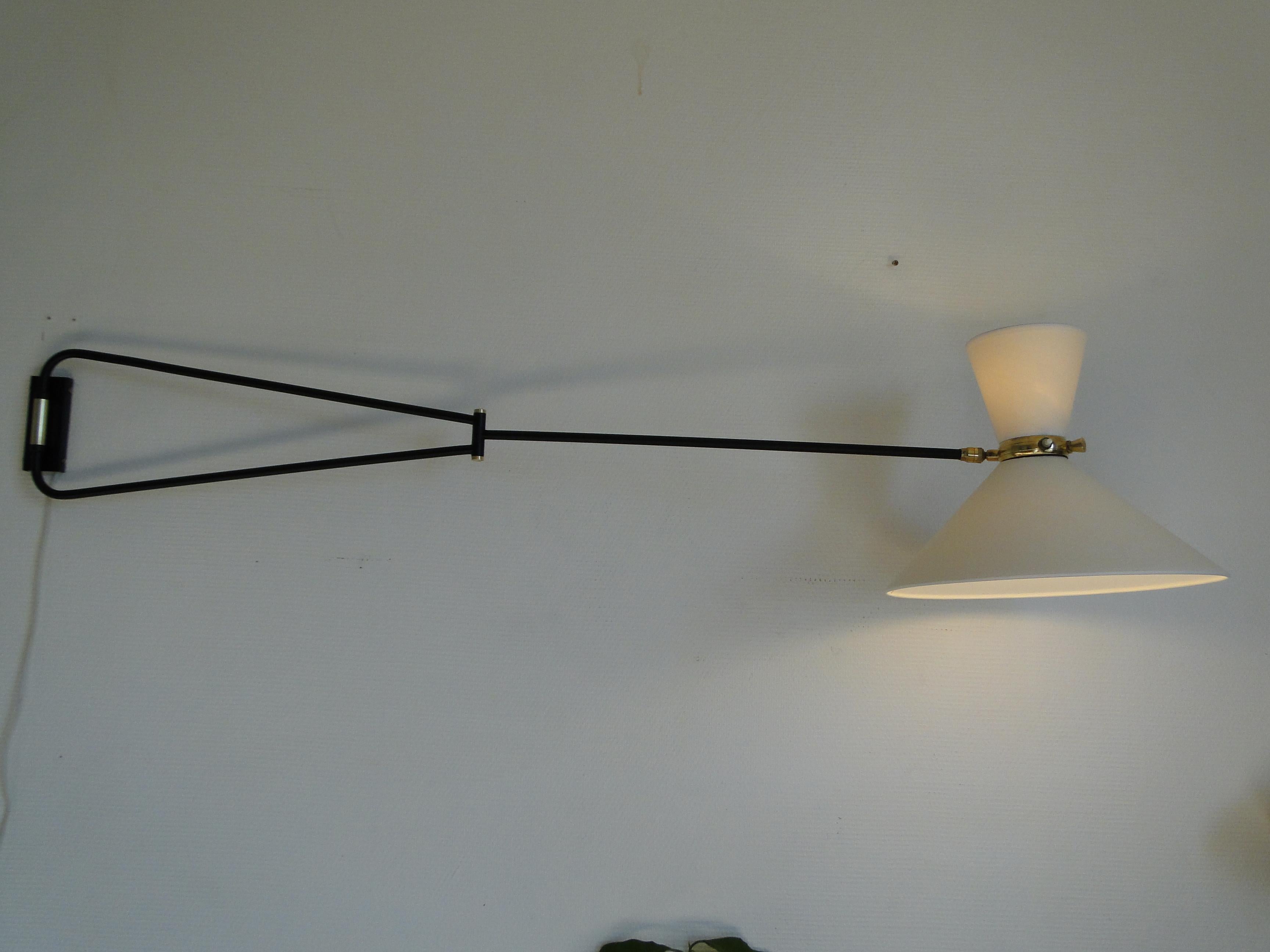 Rene Mathieu Large Vintage Double Arms Adjustable Diabolo Wall Lamp France In Good Condition In Lège Cap Ferret, FR