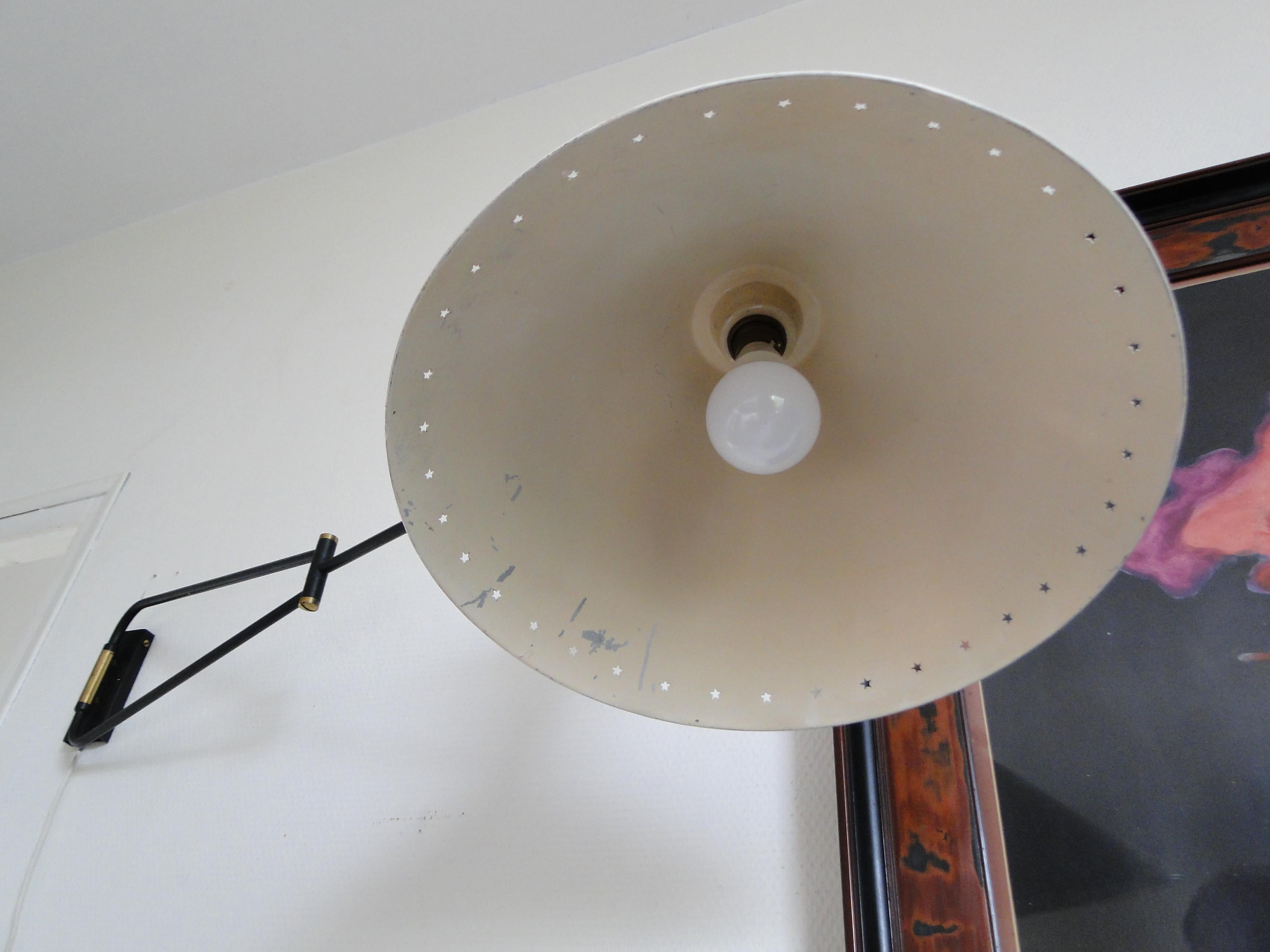20th Century Large Vintage 1950s Double Arms Adjustable Diabolo Wall Lamp Rene Mathieu France