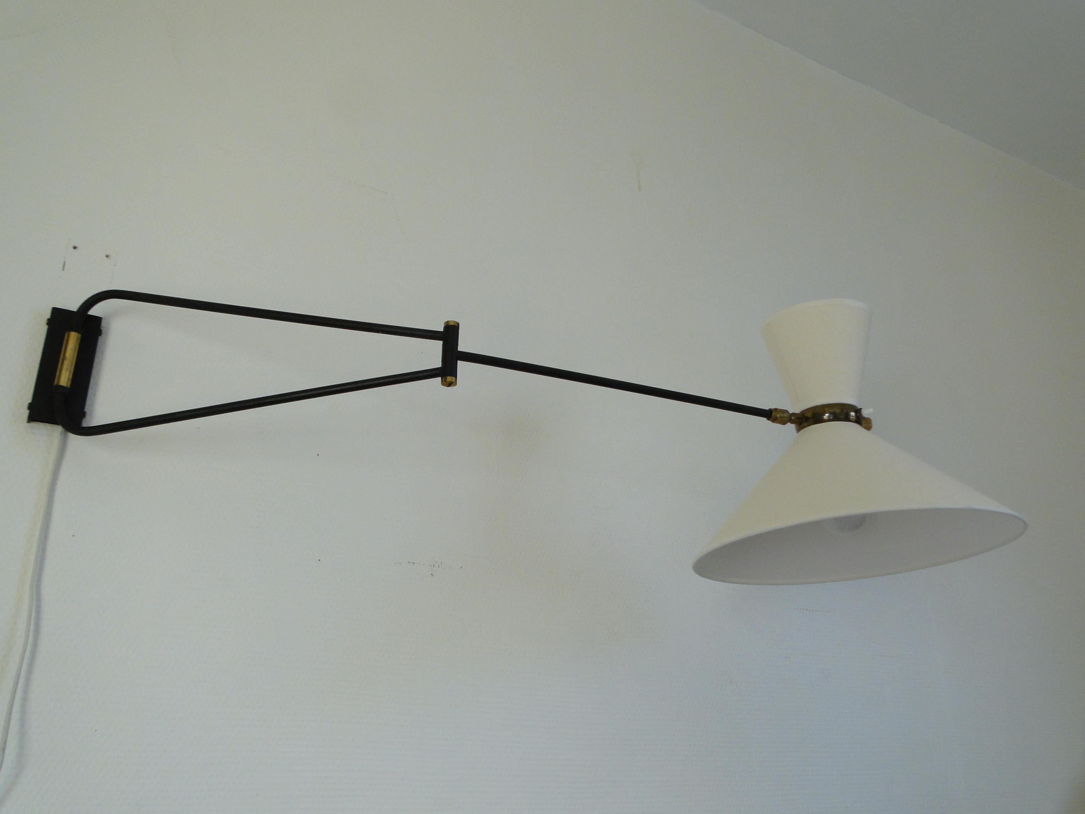 Rene Mathieu Large Vintage Double Arms Adjustable Diabolo Wall Lamp France 1
