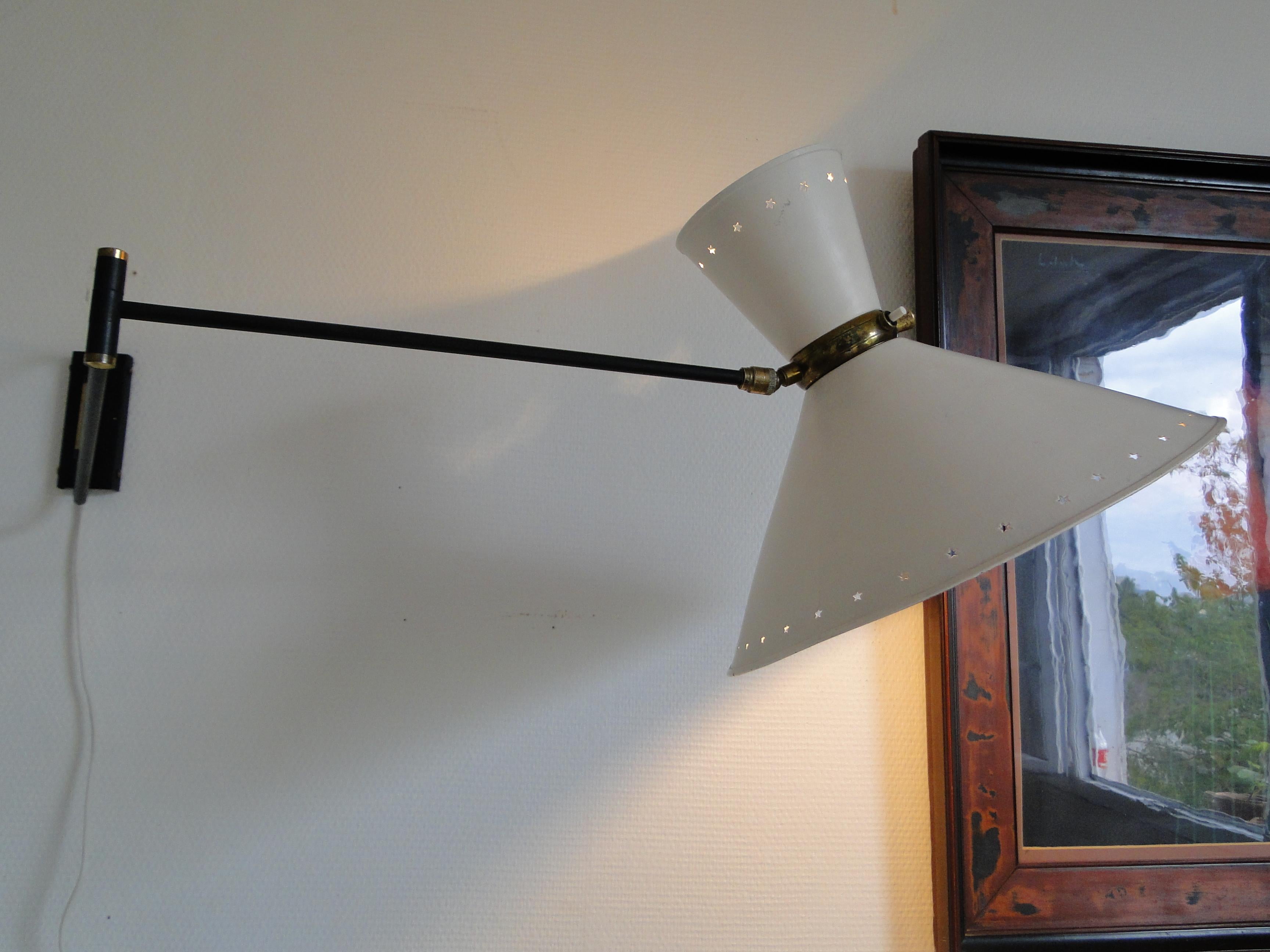 Large Vintage 1950s Double Arms Adjustable Diabolo Wall Lamp Rene Mathieu France 2