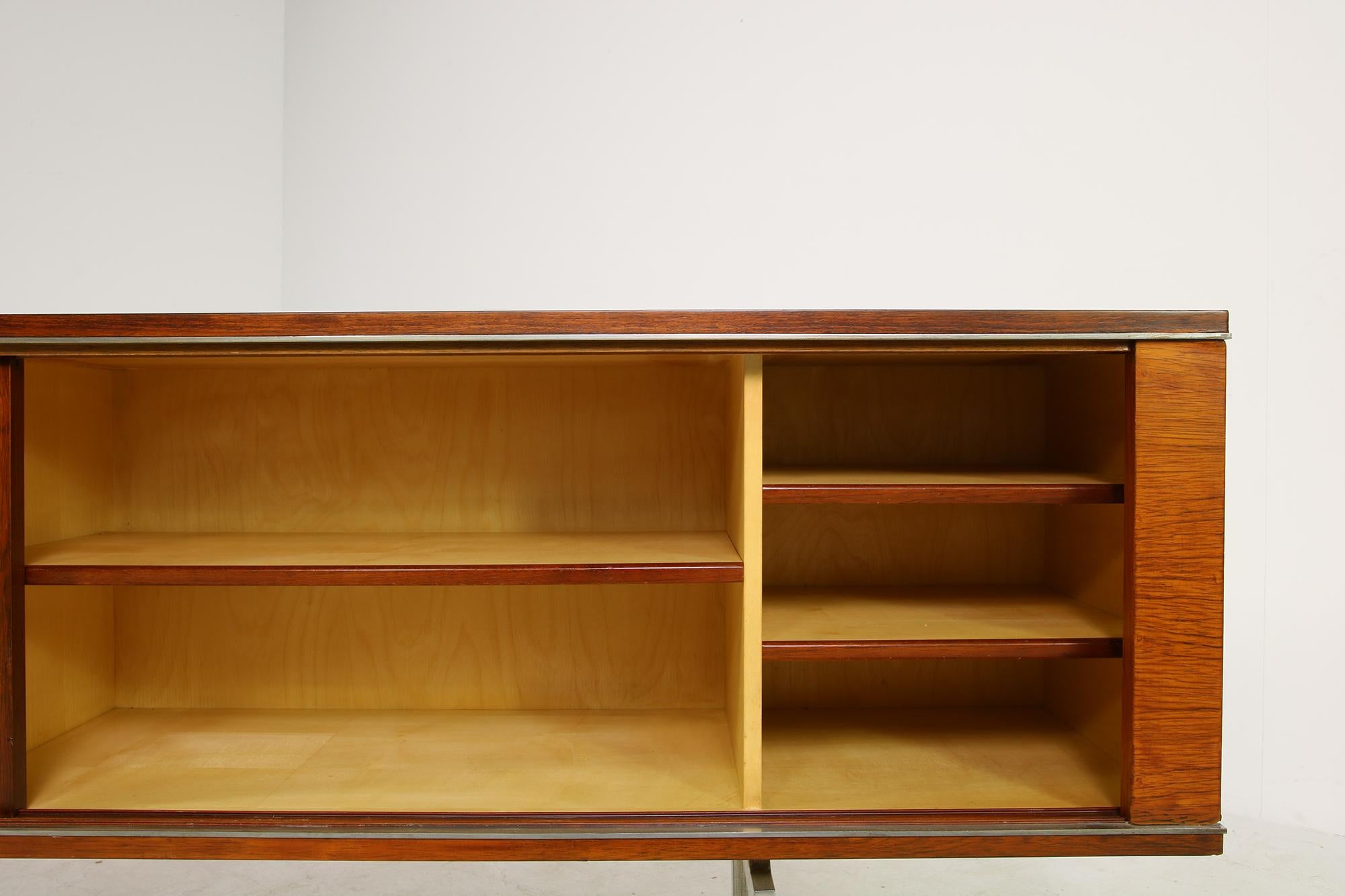 Large Vintage 1960s Sideboard Credenza, Belgium, Reversible Doors, Metal Base 4