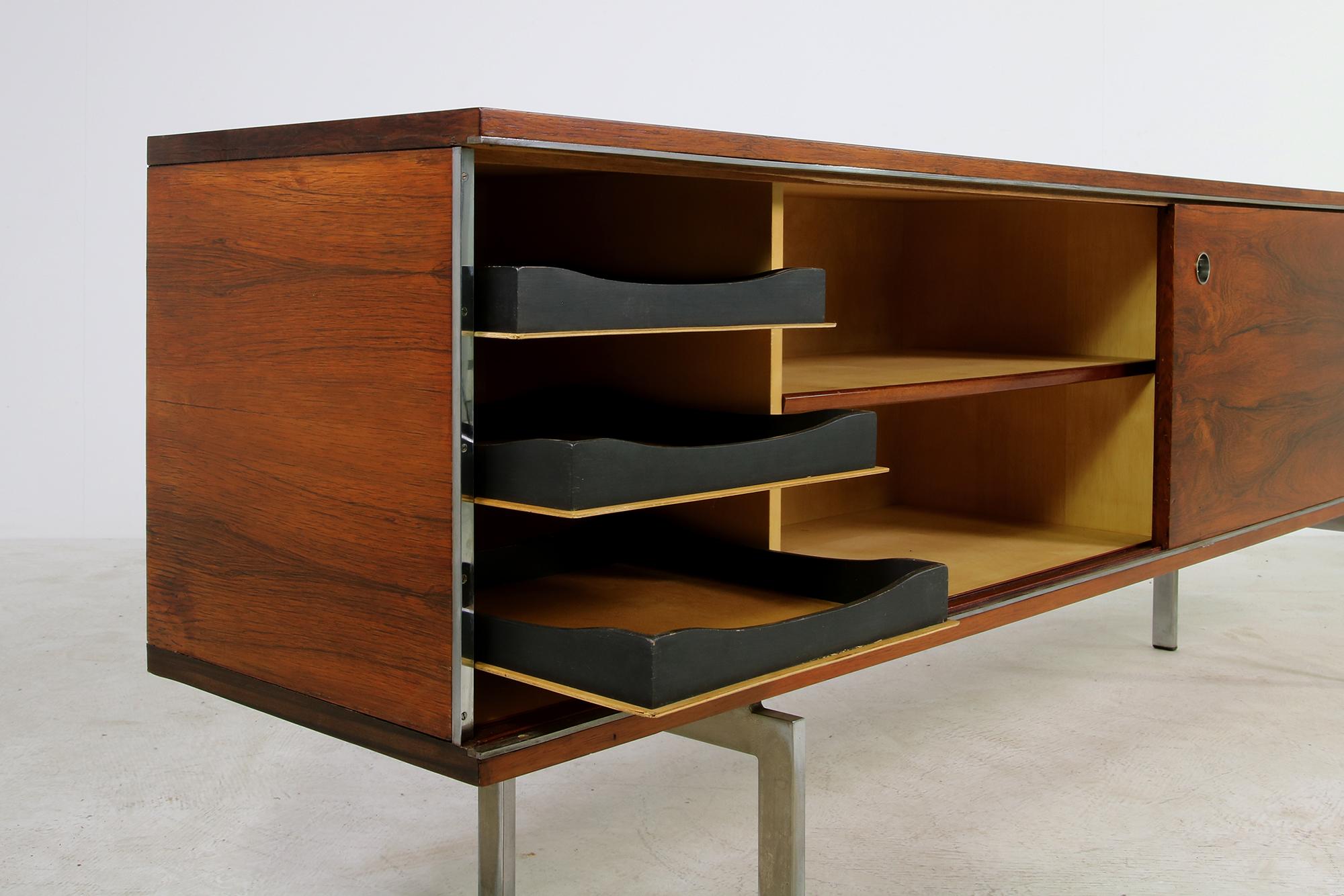 Large Vintage 1960s Sideboard Credenza, Belgium, Reversible Doors, Metal Base 5