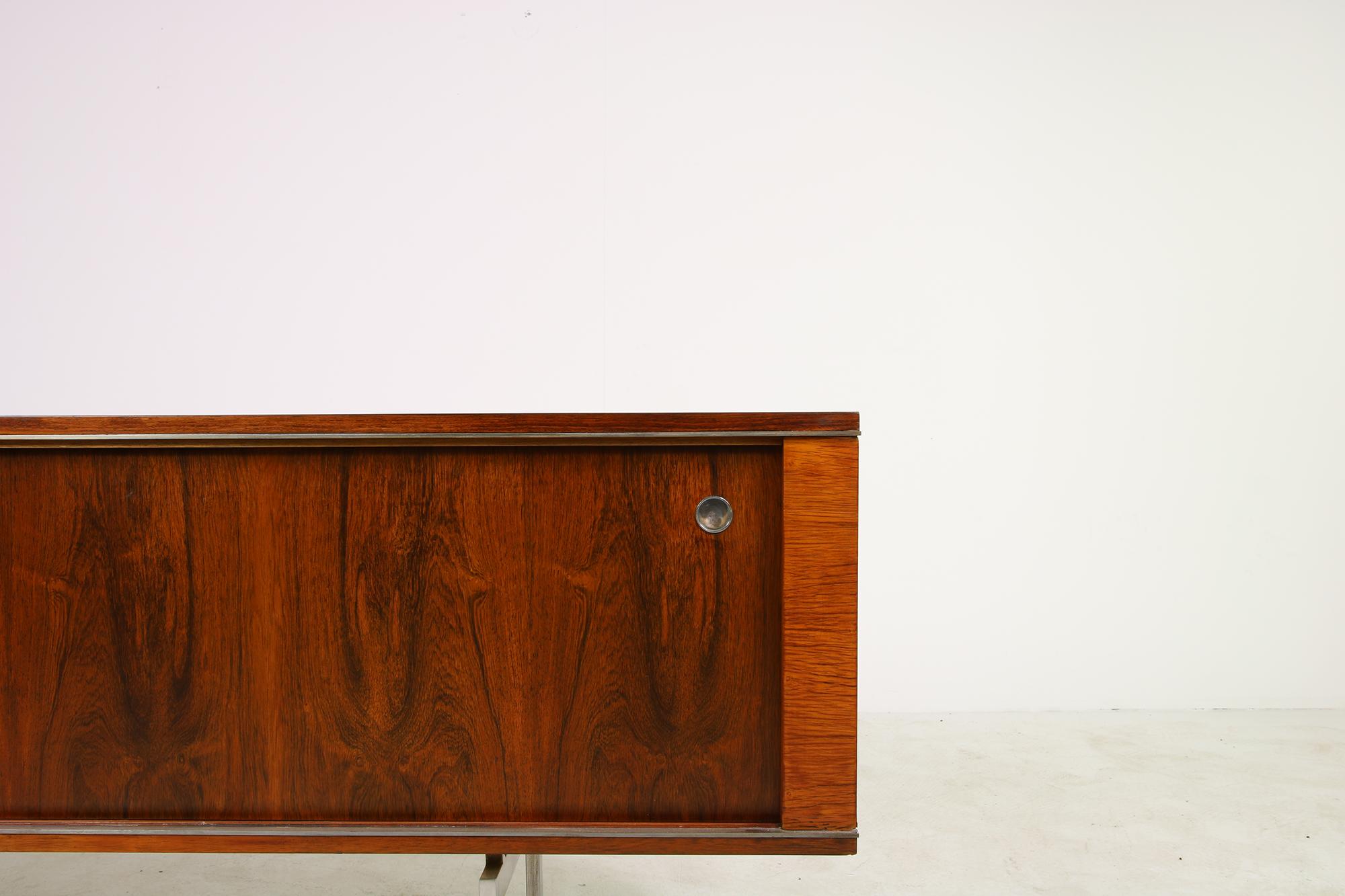 Large Vintage 1960s Sideboard Credenza, Belgium, Reversible Doors, Metal Base 8