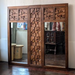 Large vintage 1970s American Brutalist wall, floor or mantel mirror