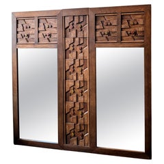 Grand miroir vintage américain brutaliste des années 1970 pour mur, sol ou cheminée