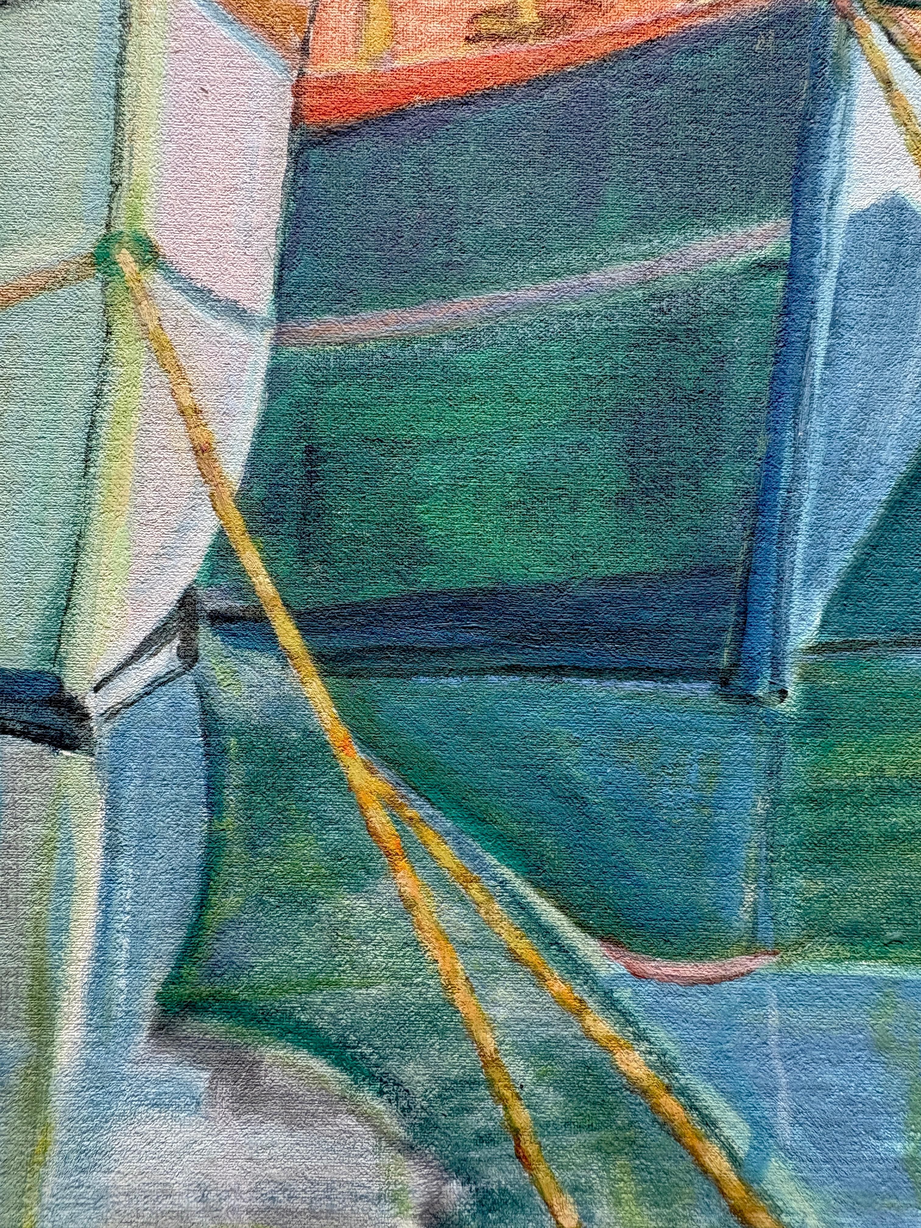 Late 20th Century Large Vintage 1970s French Original Oil Painting in Pastel Colors For Sale