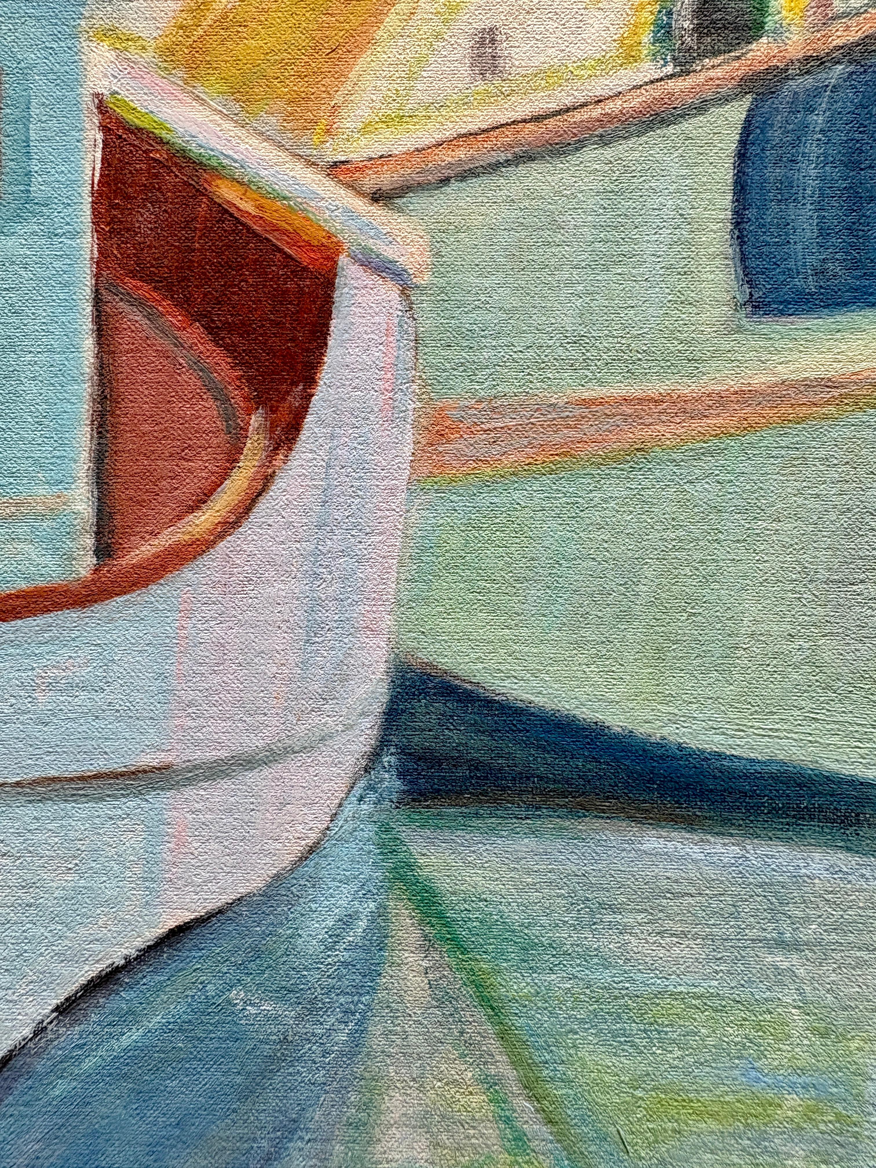 Large Vintage 1970s French Original Oil Painting in Pastel Colors For Sale 2