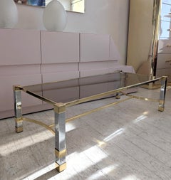 Large vintage 1970s Hollywood Regency chrome & gold coffee table, mid century