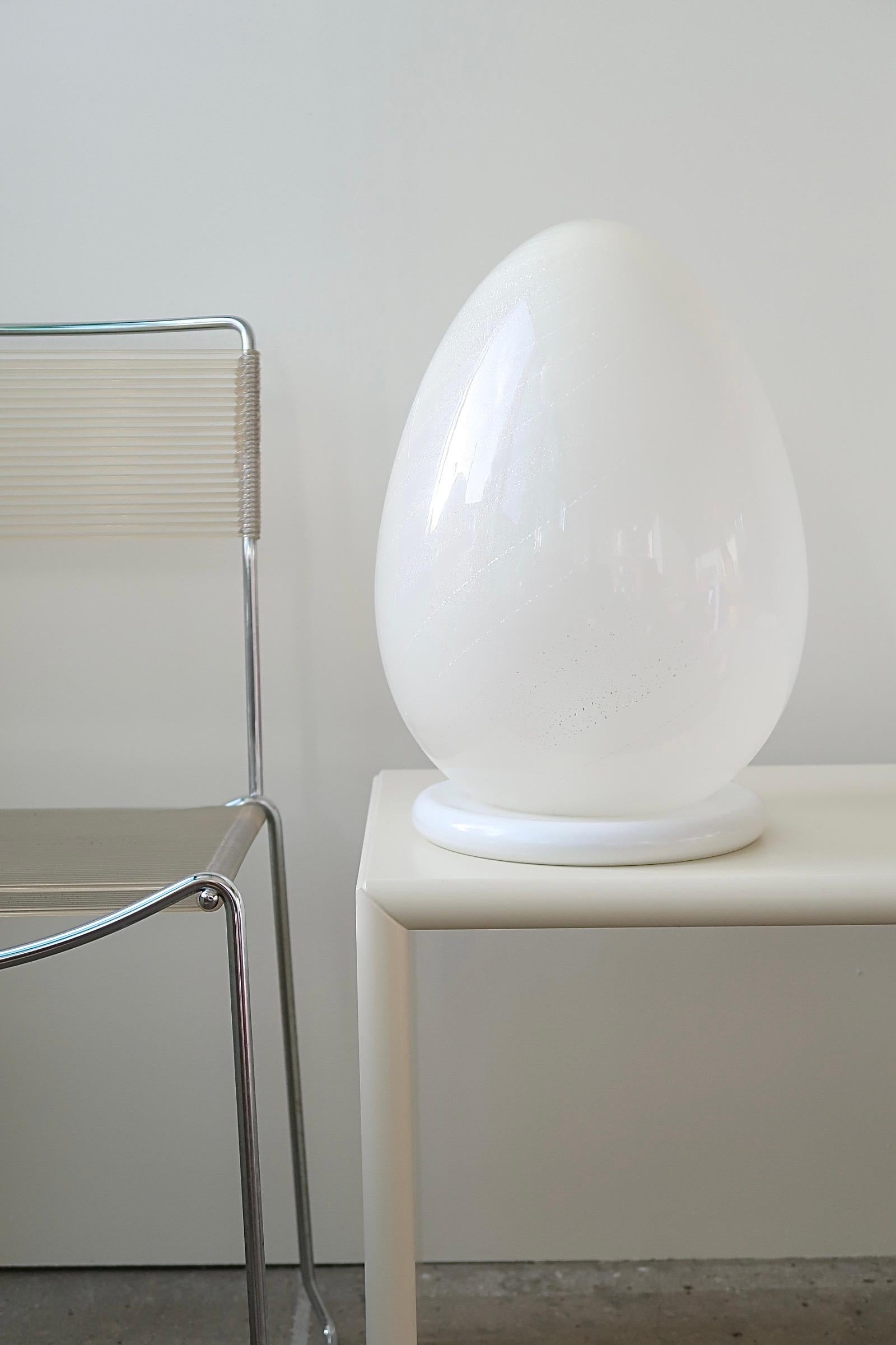 Late 20th Century Large Vintage 1970s Italian Murano Swirl Egg Table Lamp Mouth Blown Glass For Sale