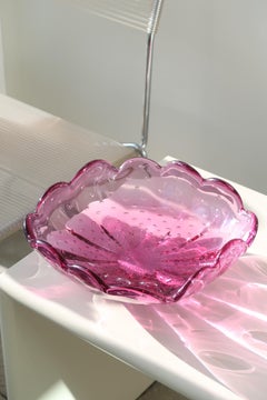 Large Vintage 1970s Murano Pink Purple Bullicante Bubble Bowl Mouth Blown