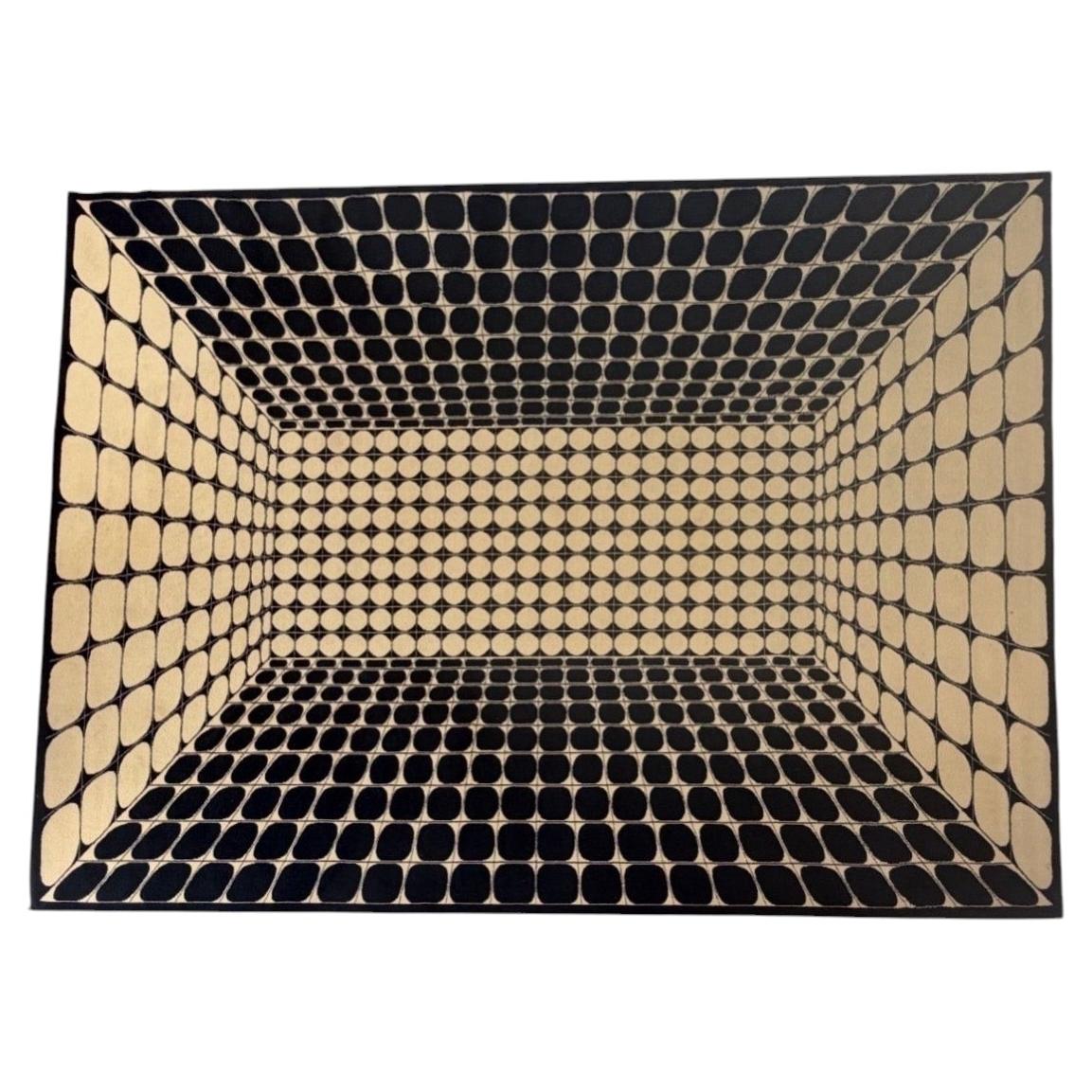 Large Vintage 1970s Op Art Geometric Rug in the Style of Victor Vasarely