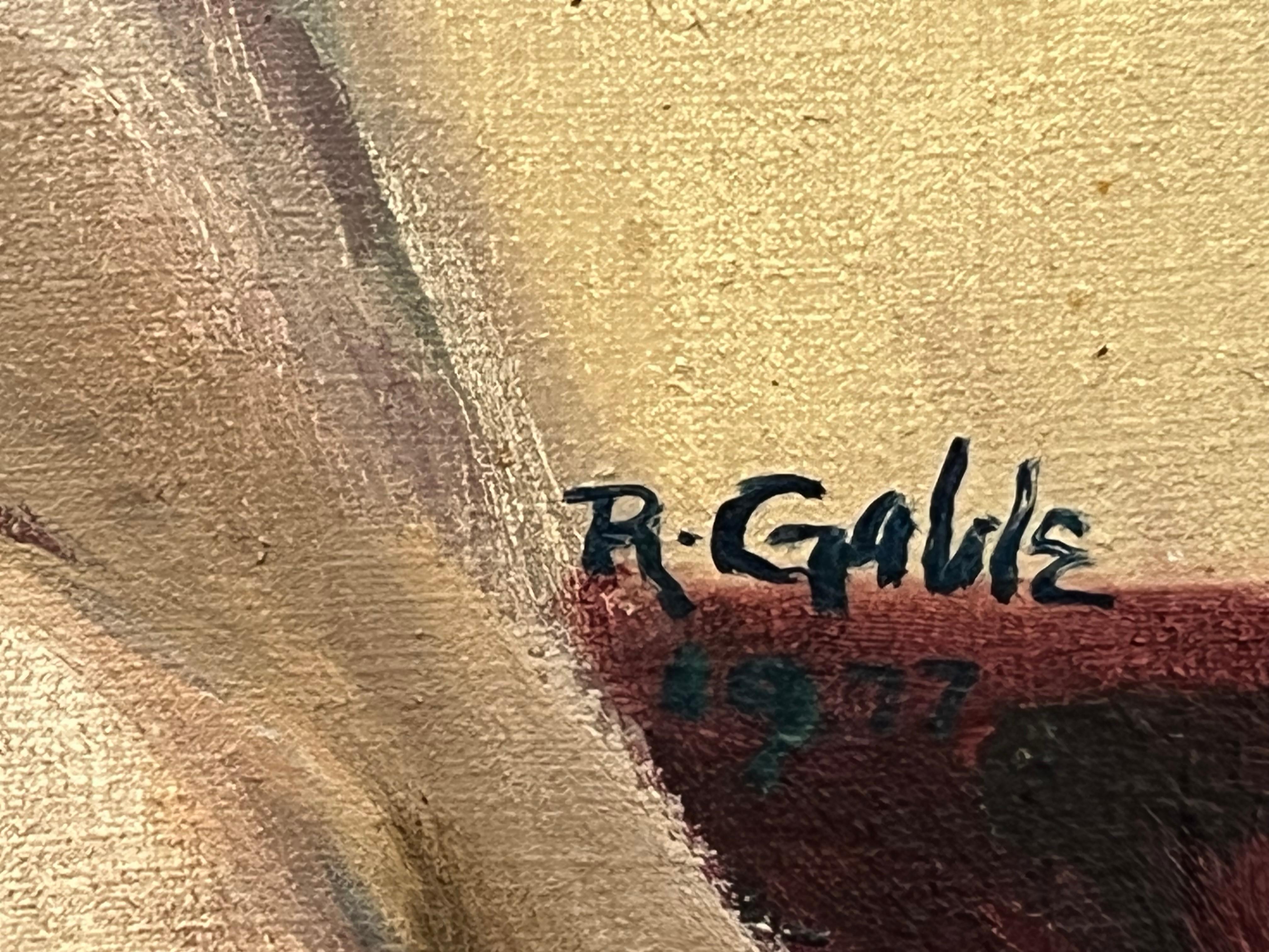 Fine XX secolo Grande pittura ad olio vintage degli anni '70 di Robert Gable, studio di nudo maschile