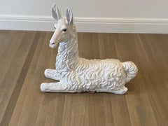 Large Vintage 1970s White Glazed Terracotta Llama Sculpture - Made in Italy -
