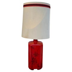 Grande lampe de table vintage des années 1980 de style Asian Style rouge avec abat-jour