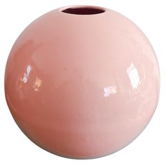 Large Vintage 1980s Bubblegum Pink Postmodern Celadon Sphere Vase by Haege