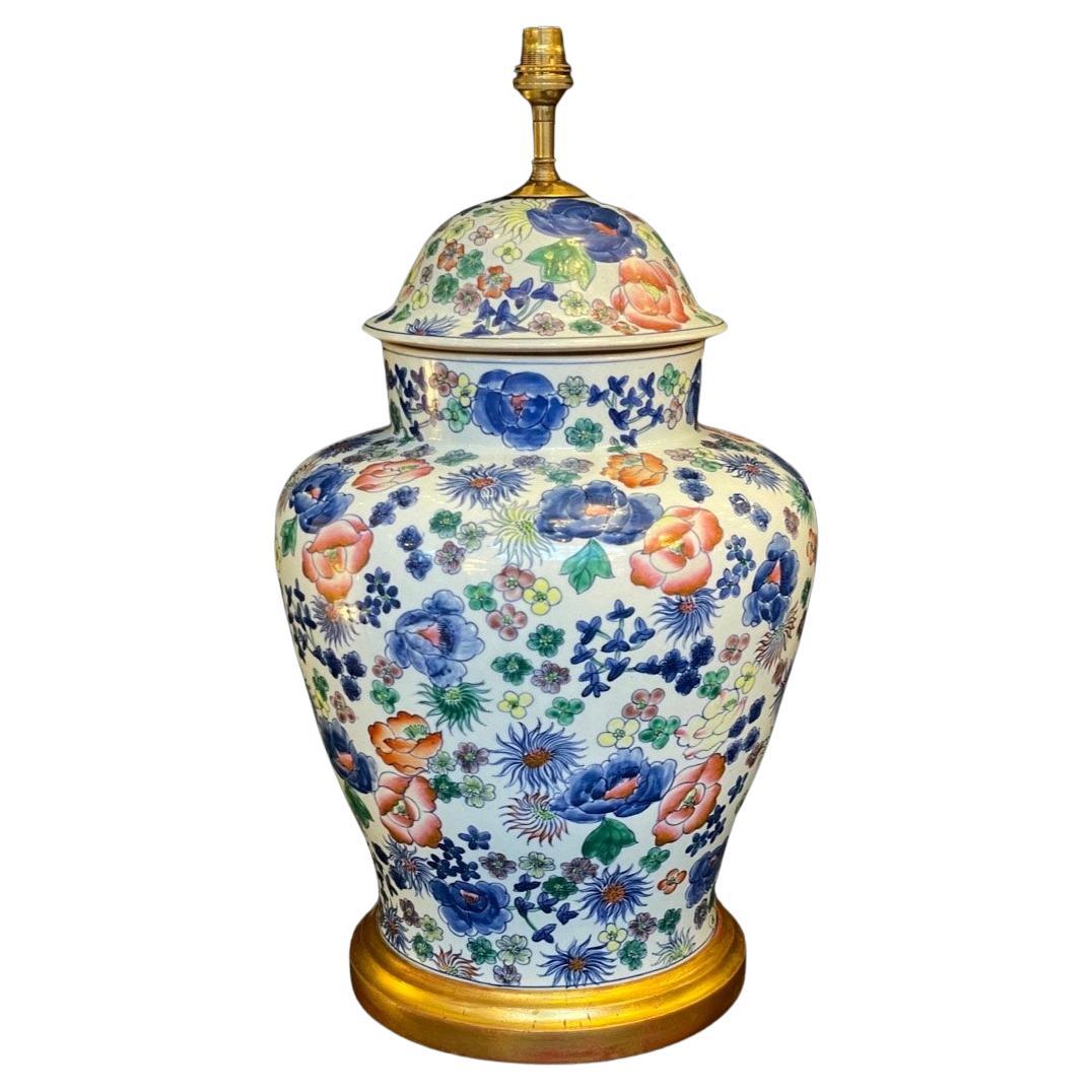 Large Vintage 19th Century Floral Jar Table Lamp For Sale